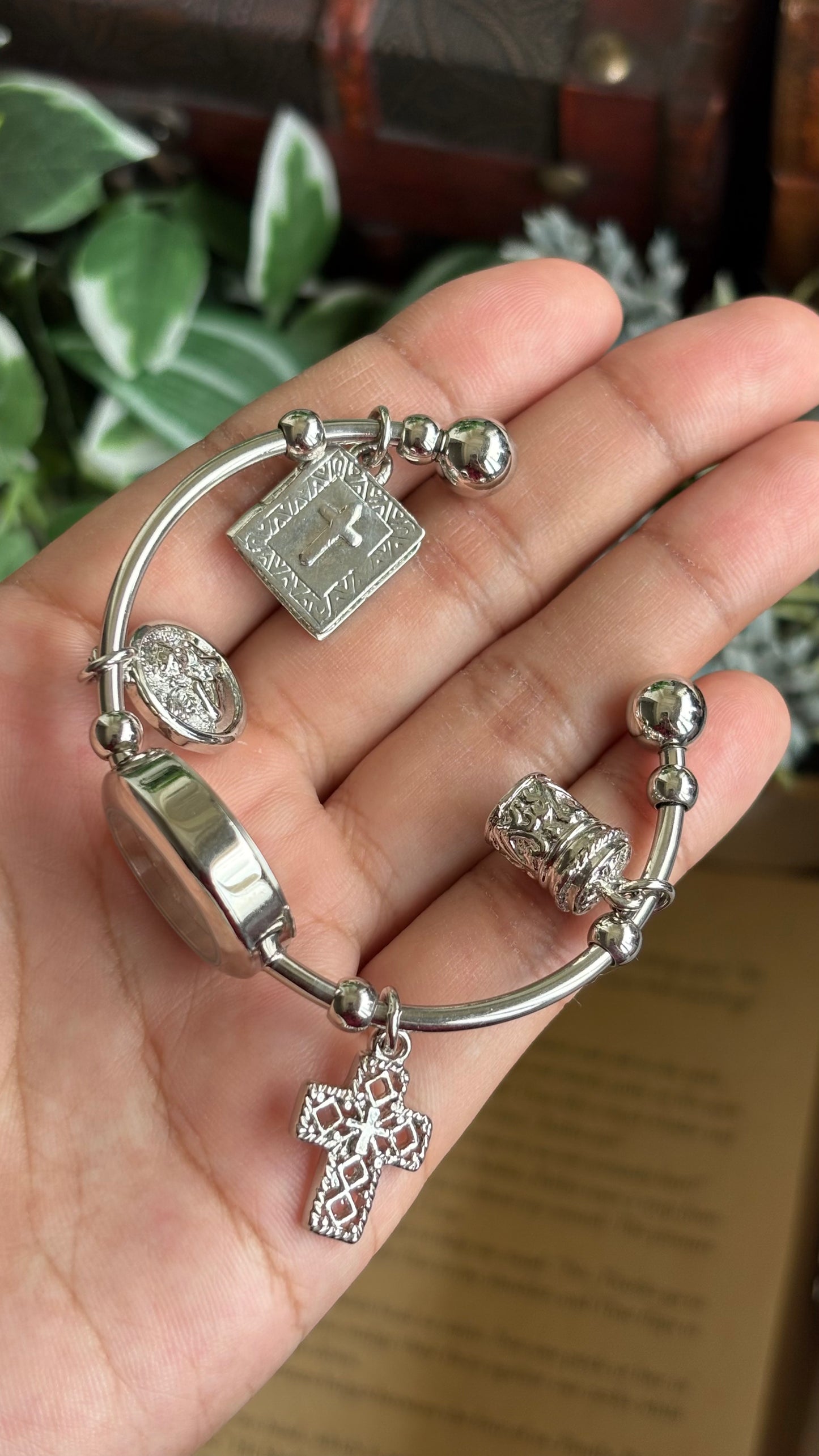Vintage Dangling Charms Petite Bangle Watch in Silver Tone