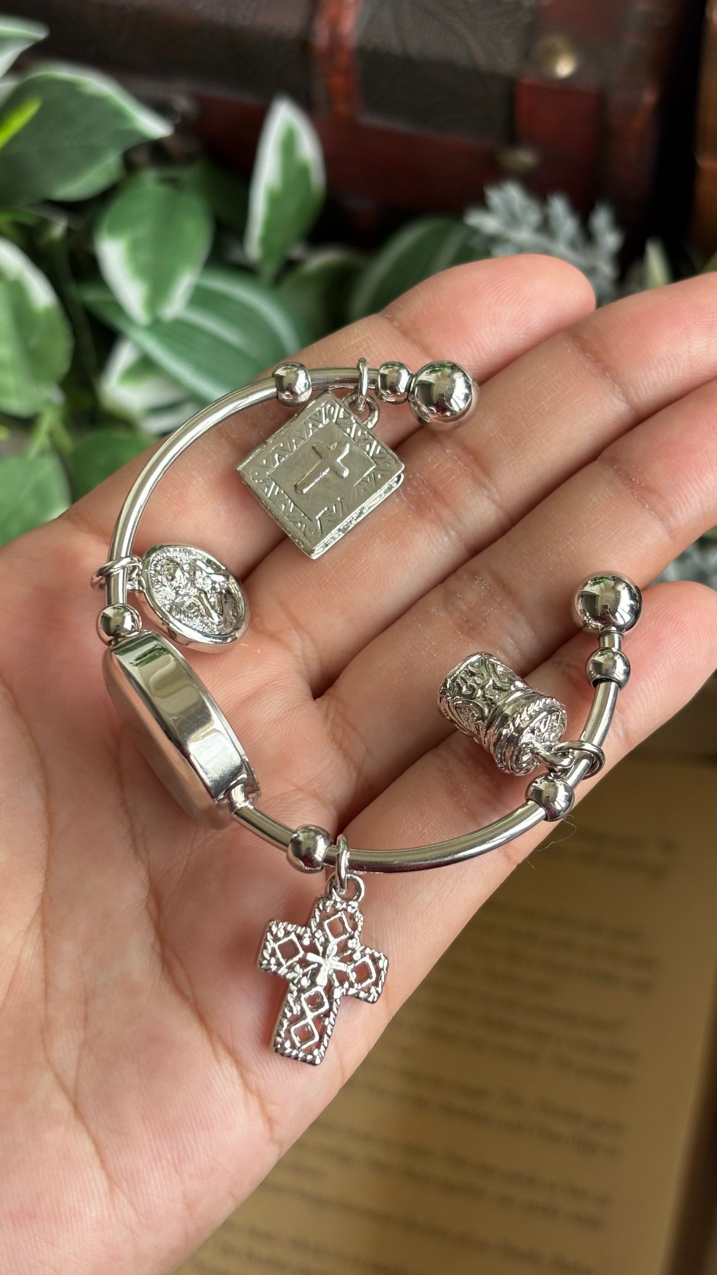Vintage Dangling Charms Petite Bangle Watch in Silver Tone