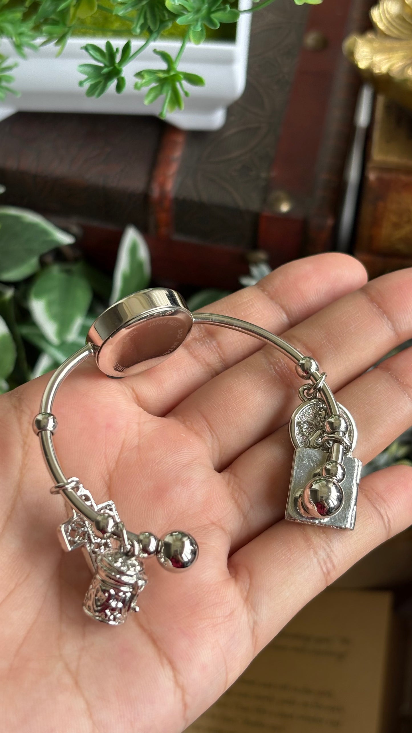 Vintage Dangling Charms Petite Bangle Watch in Silver Tone