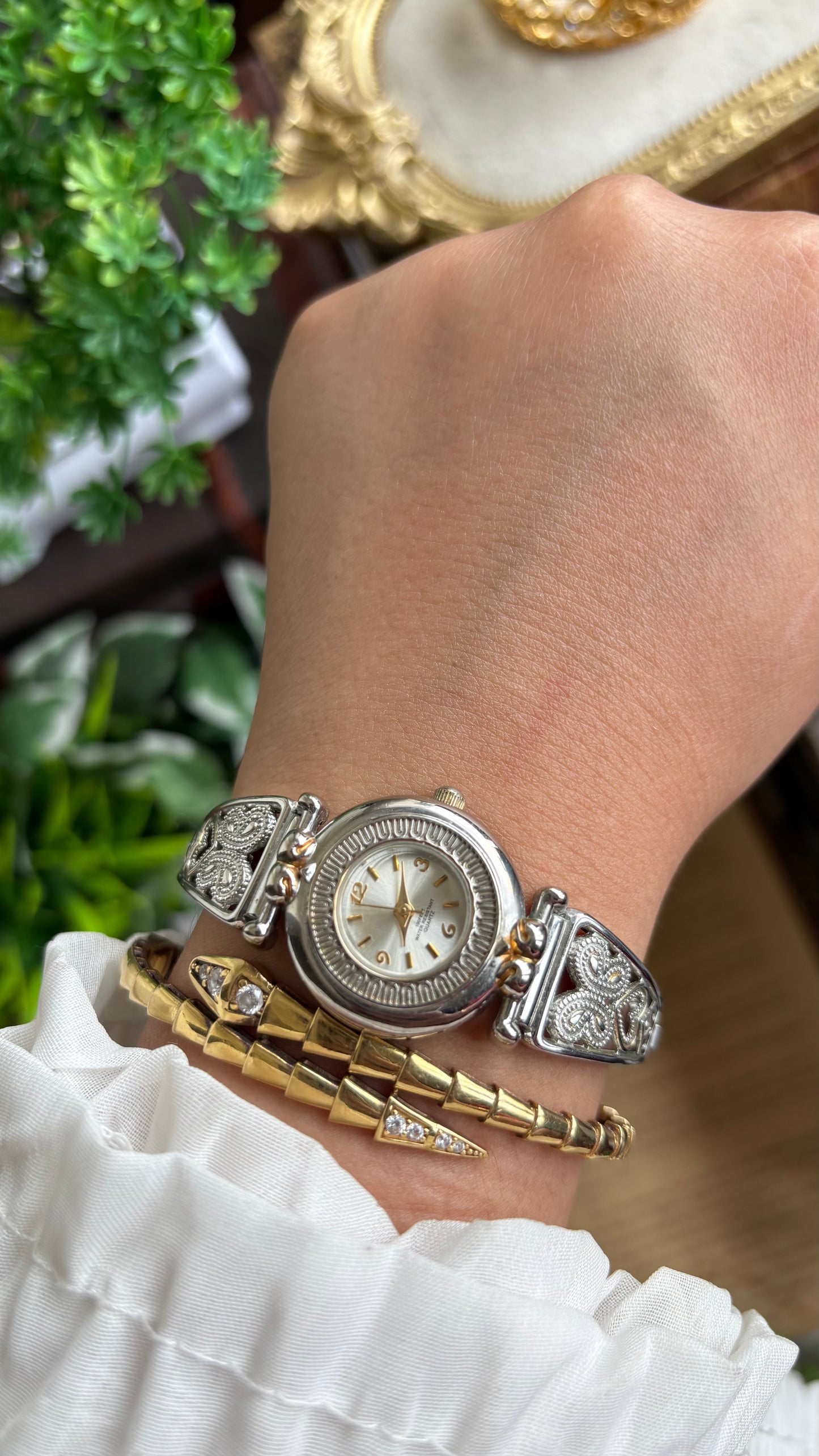 Vintage Accutime Watch in Two-Tone Butterfly Coquette Straps