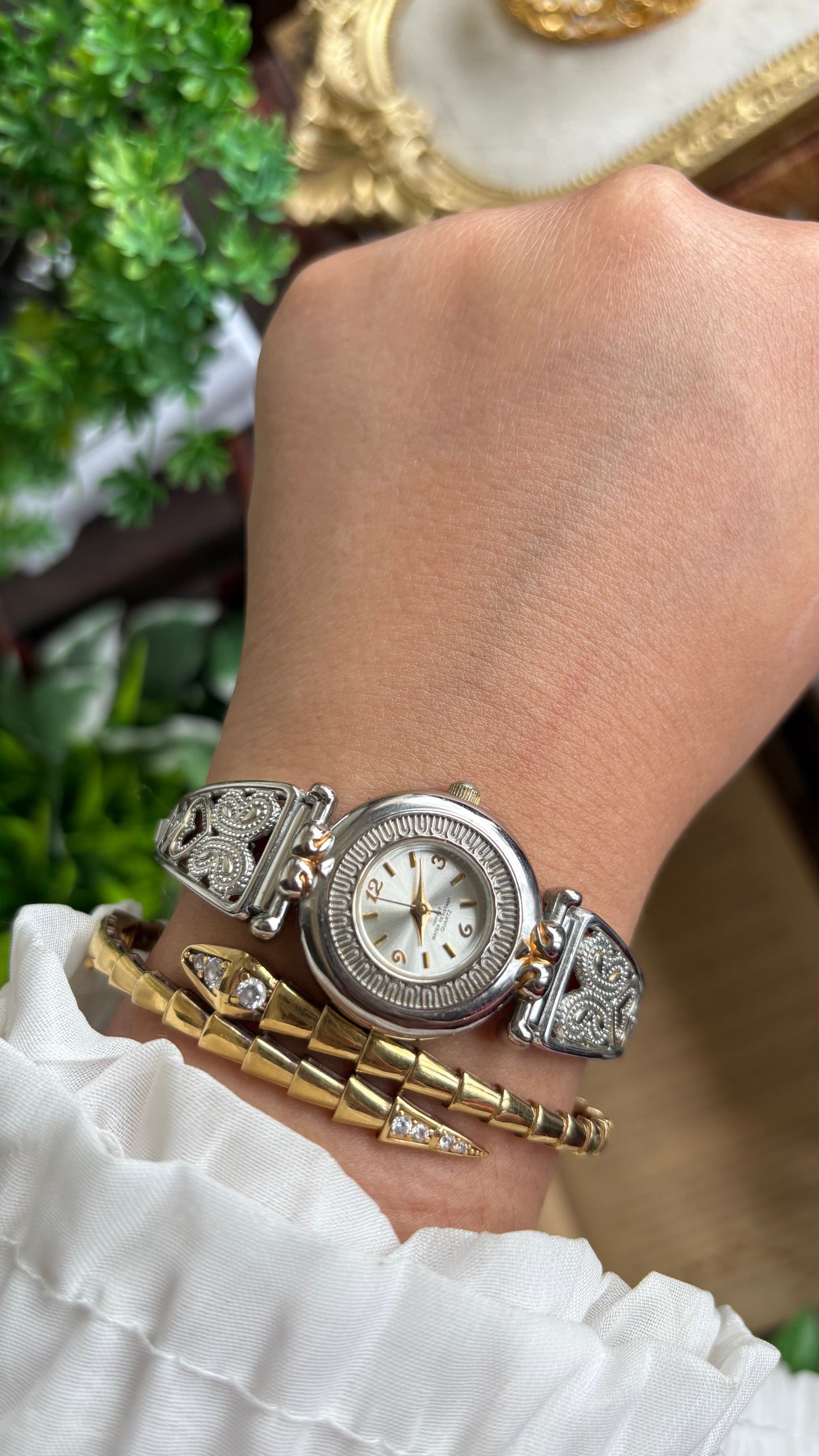 Vintage Accutime Watch in Two-Tone Butterfly Coquette Straps