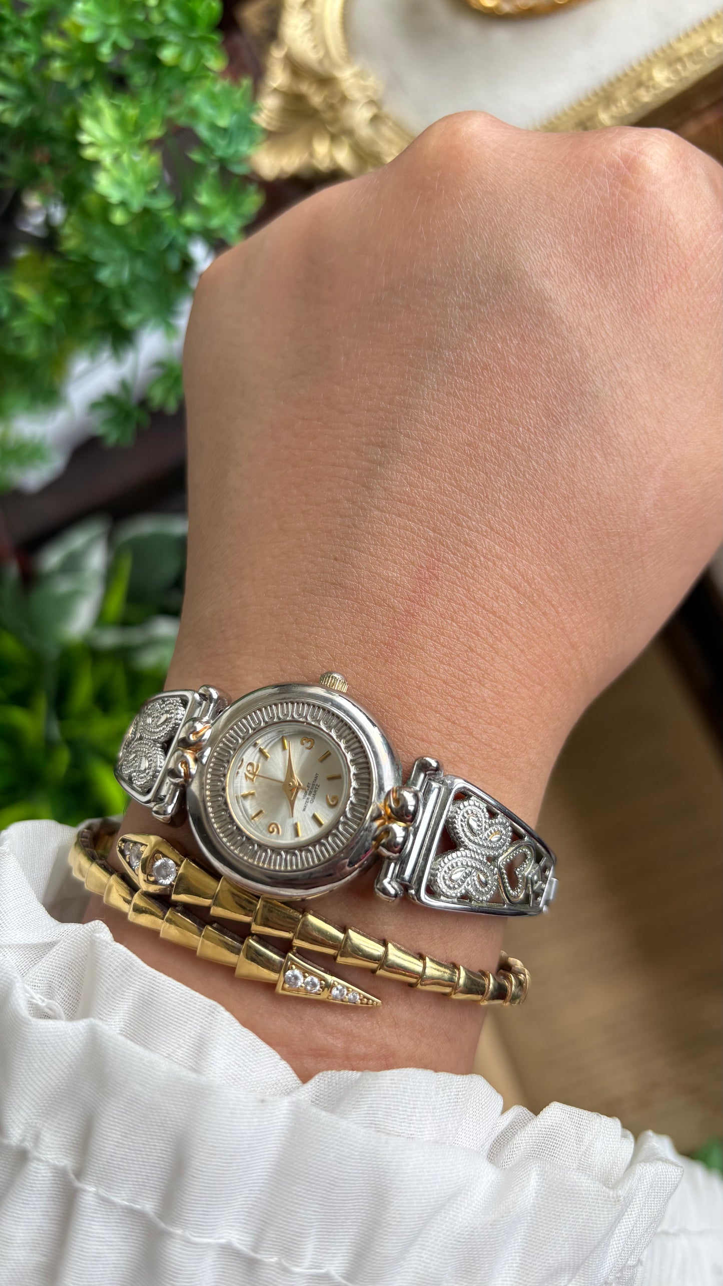 Vintage Accutime Watch in Two-Tone Butterfly Coquette Straps