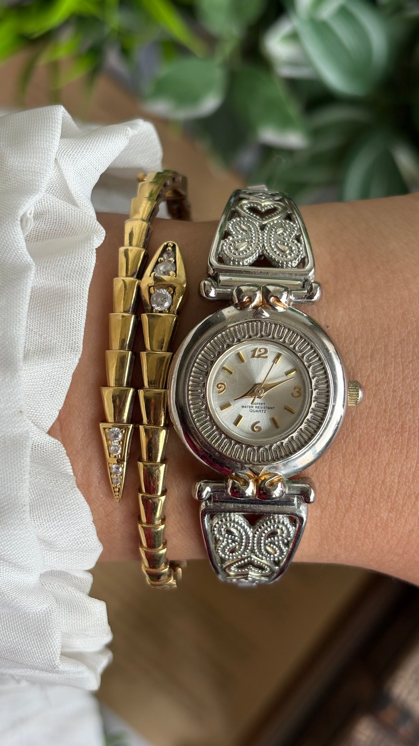 Vintage Accutime Watch in Two-Tone Butterfly Coquette Straps