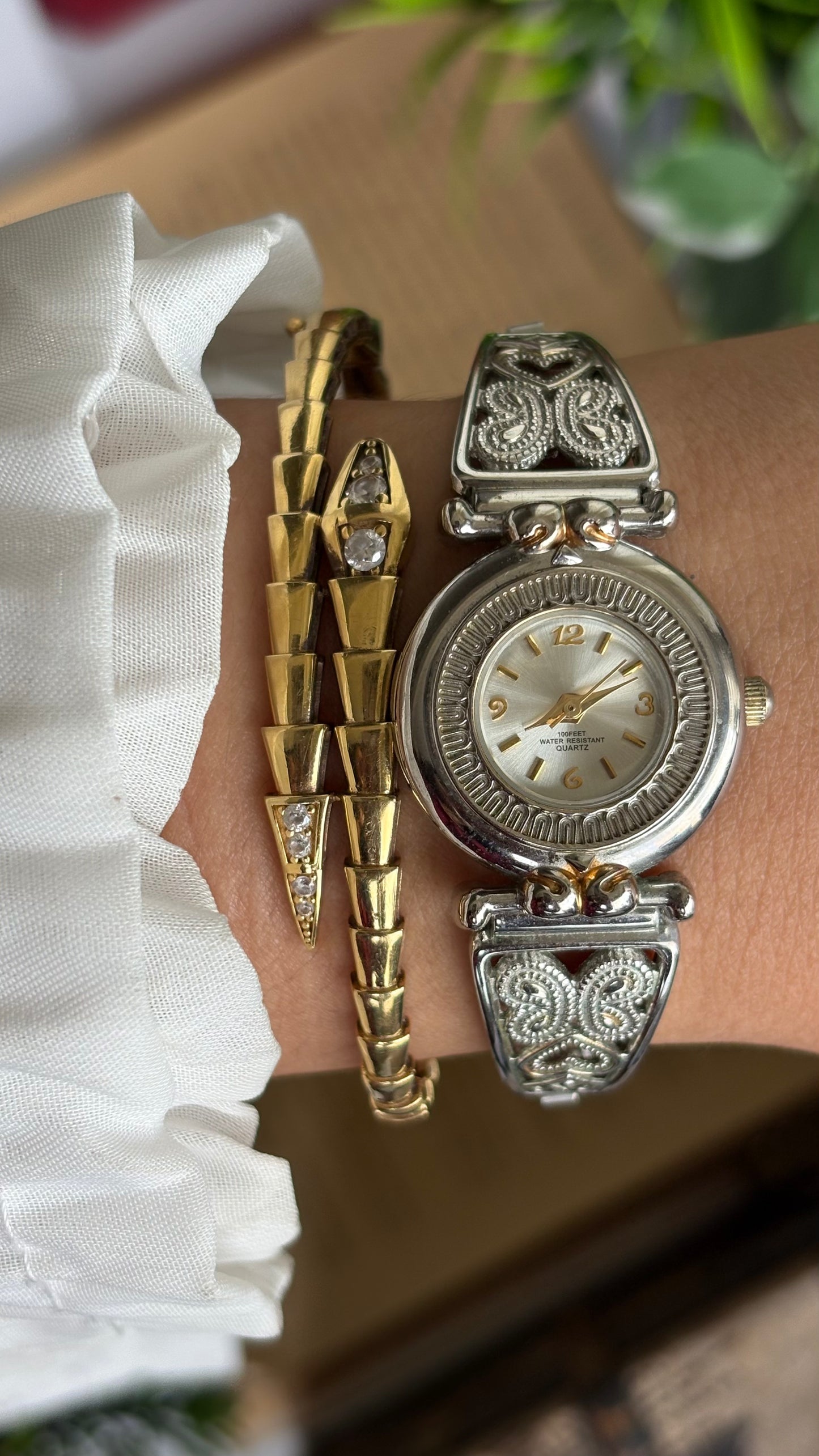 Vintage Accutime Watch in Two-Tone Butterfly Coquette Straps