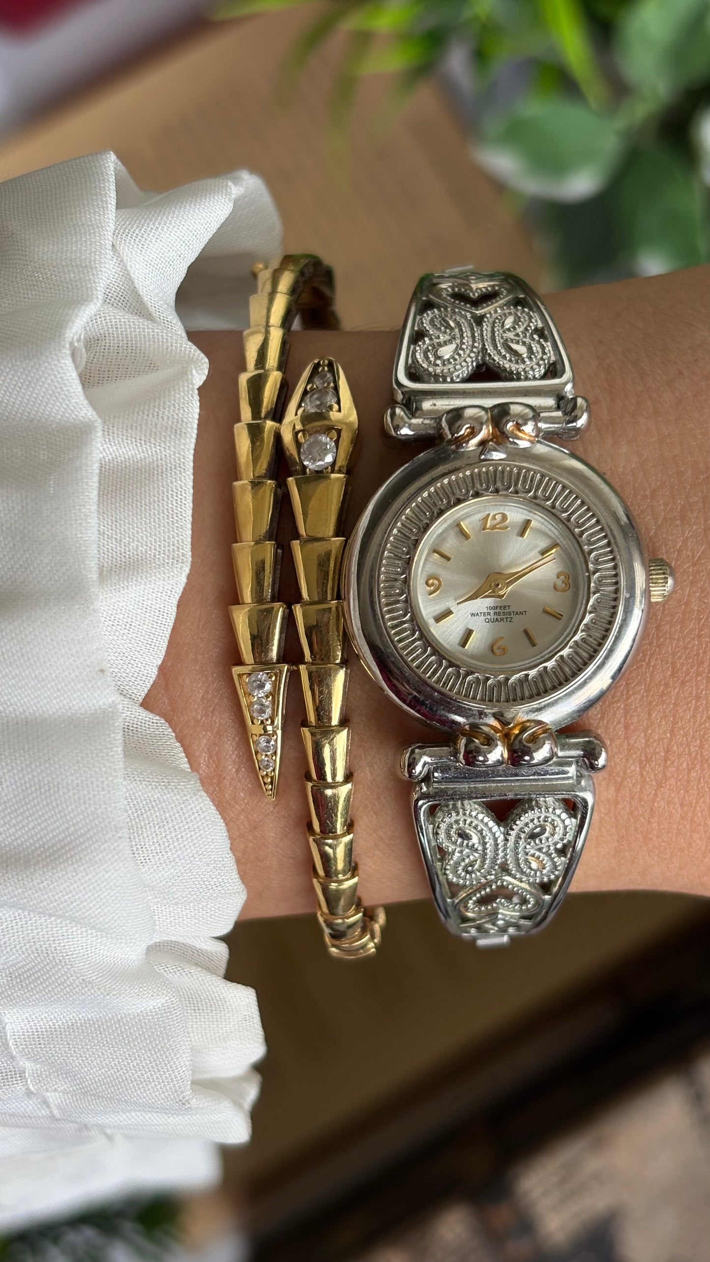 Vintage Accutime Watch in Two-Tone Butterfly Coquette Straps