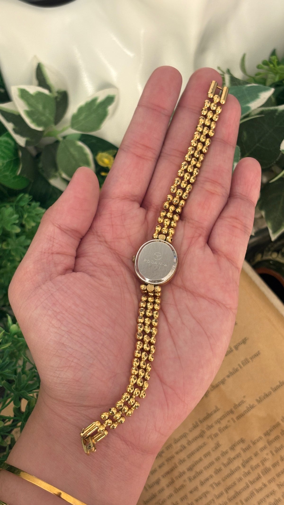 Rare Dainty Vintage Rodania Swiss Bead Bracelet Watch in Gold Tone Quartz