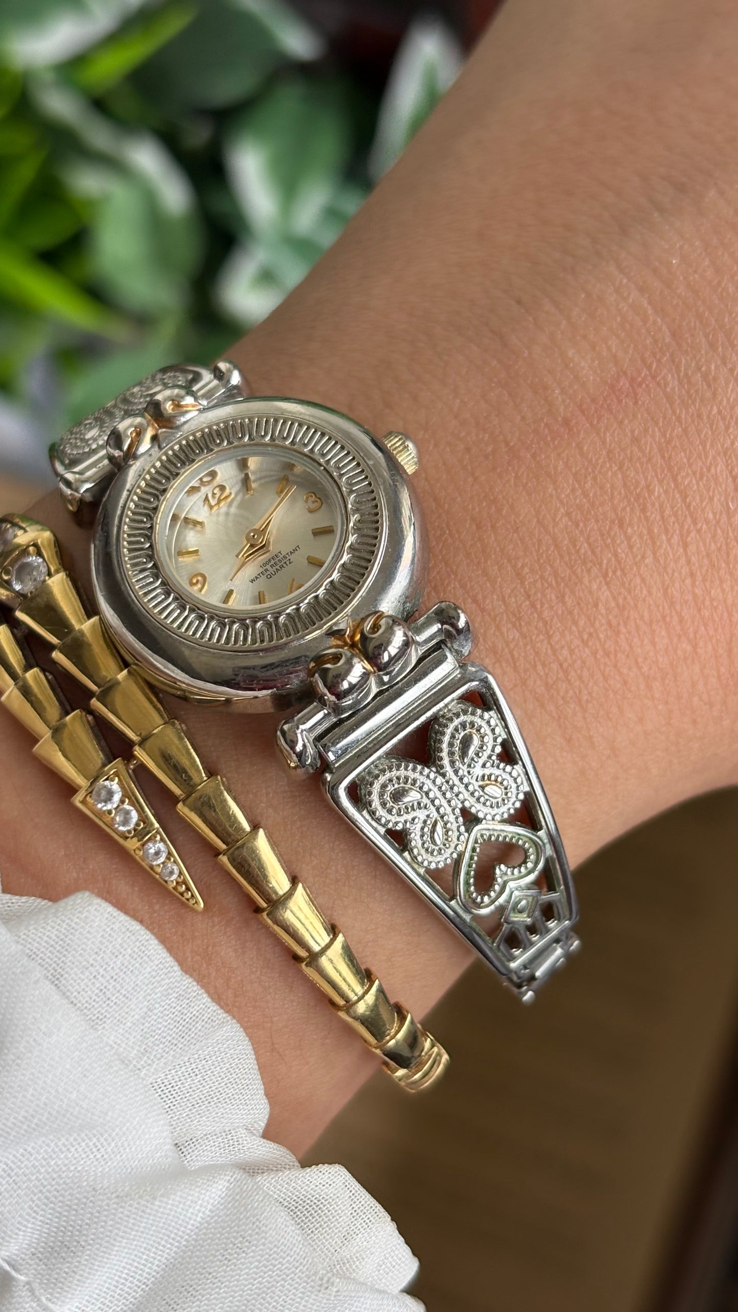 Vintage Accutime Watch in Two-Tone Butterfly Coquette Straps