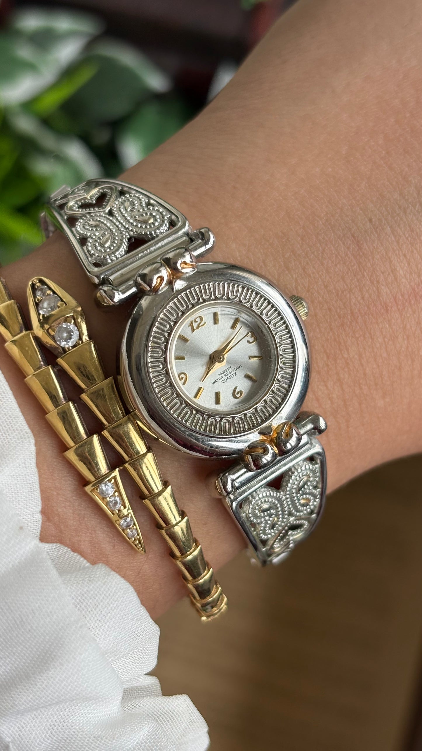 Vintage Accutime Watch in Two-Tone Butterfly Coquette Straps