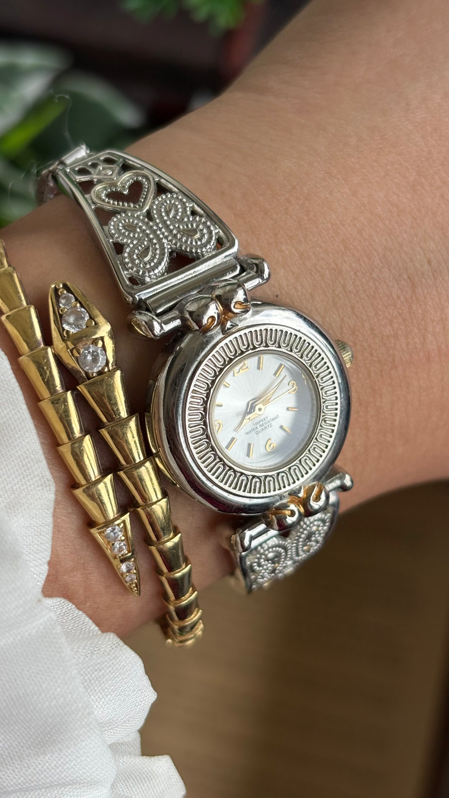 Vintage Accutime Watch in Two-Tone Butterfly Coquette Straps