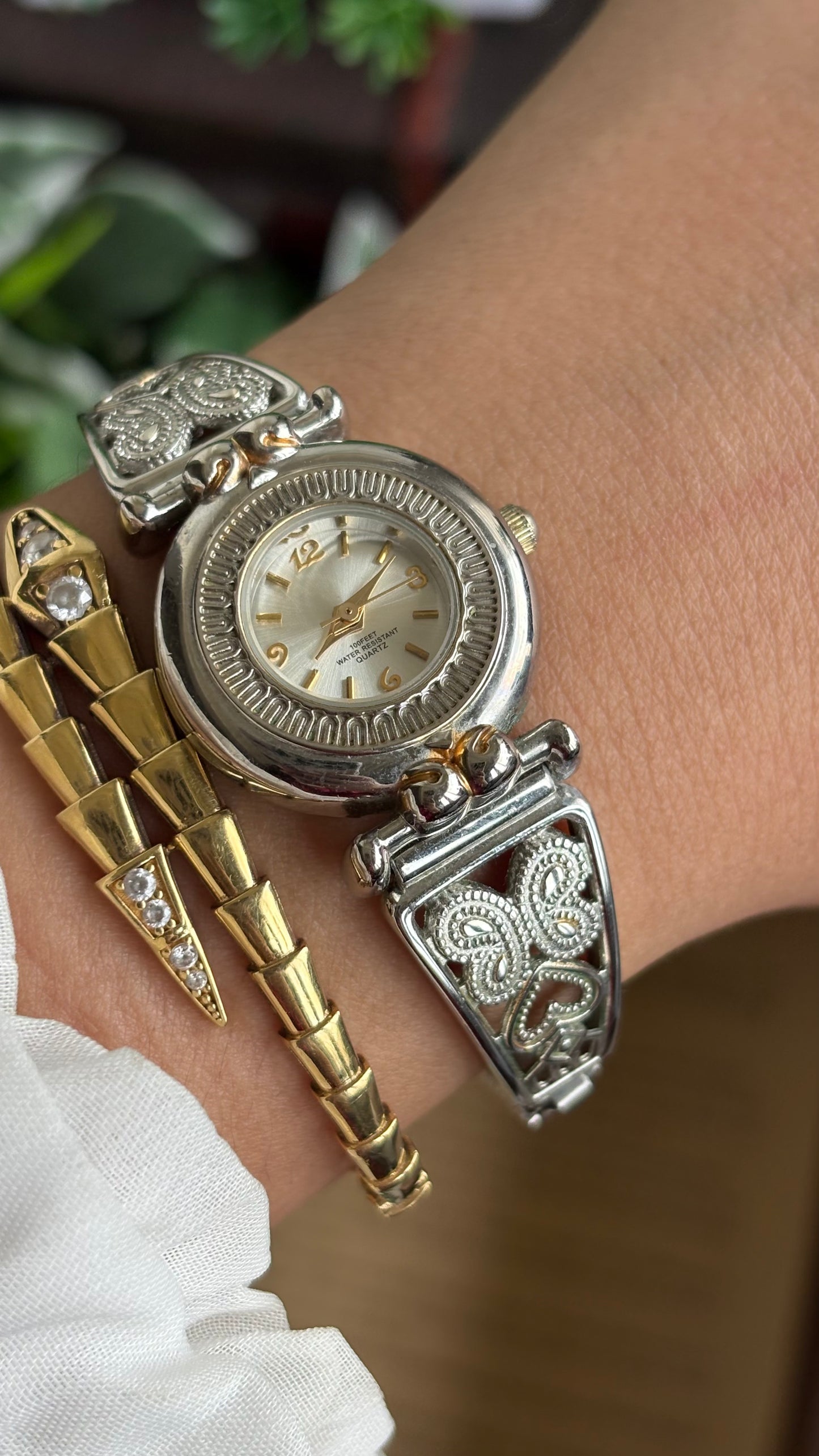 Vintage Accutime Watch in Two-Tone Butterfly Coquette Straps