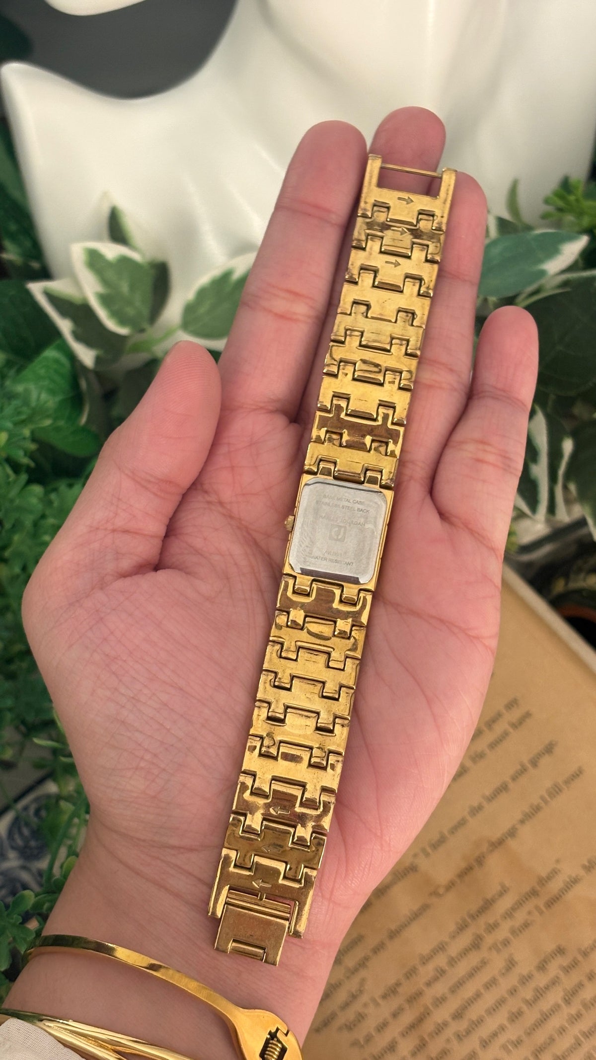 Rare Vintage Charles Jourdan Rhinestone Accent Tank Watch in Gold Tone Quartz