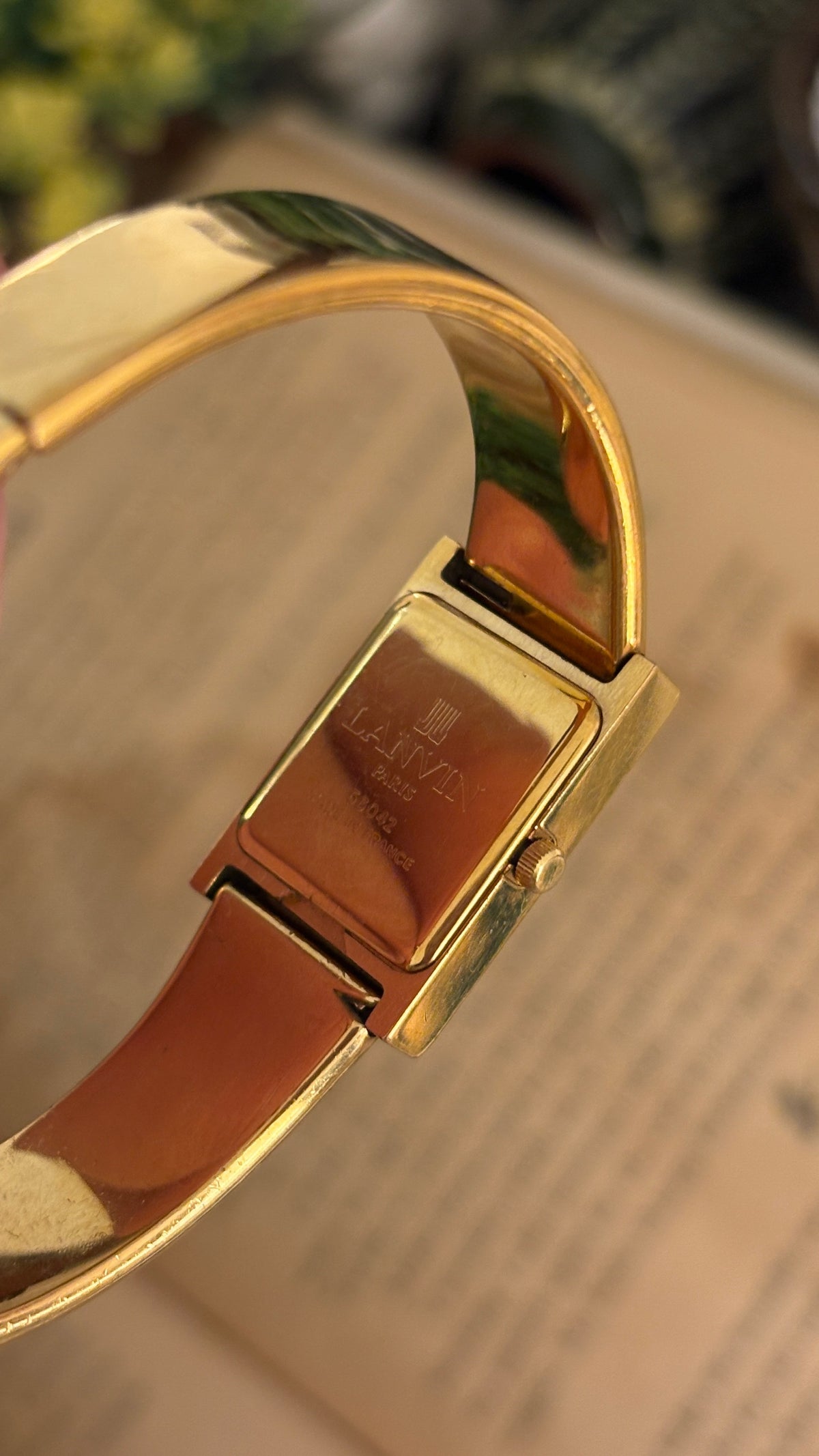 Rare Vintage Lanvin Paris Bangle Watch in Gold Tone Quartz