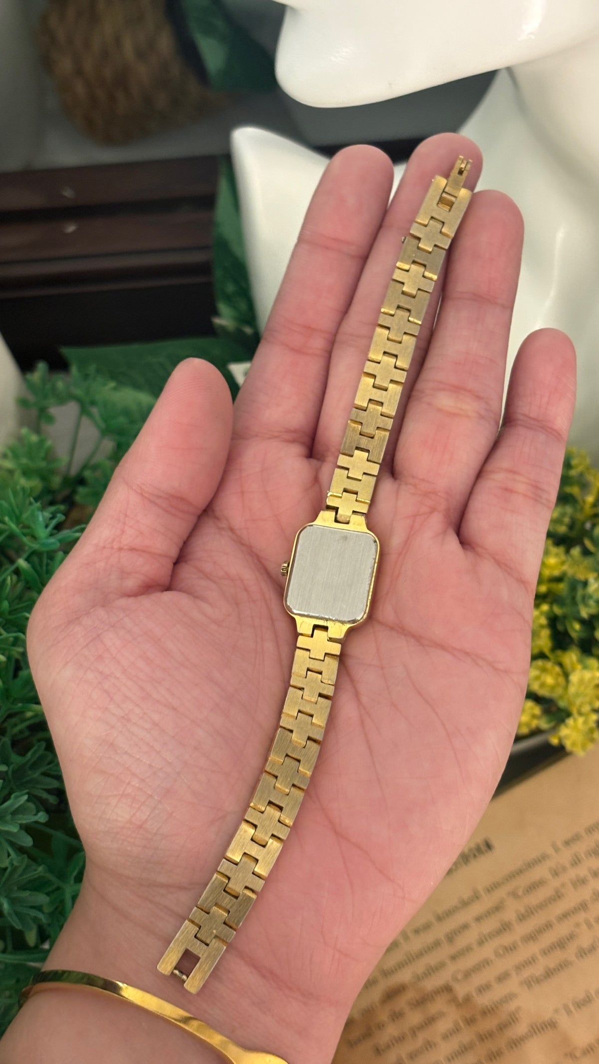 Rare Dainty Vintage Jalga Mini Tank Watch in Gold Tone Quartz