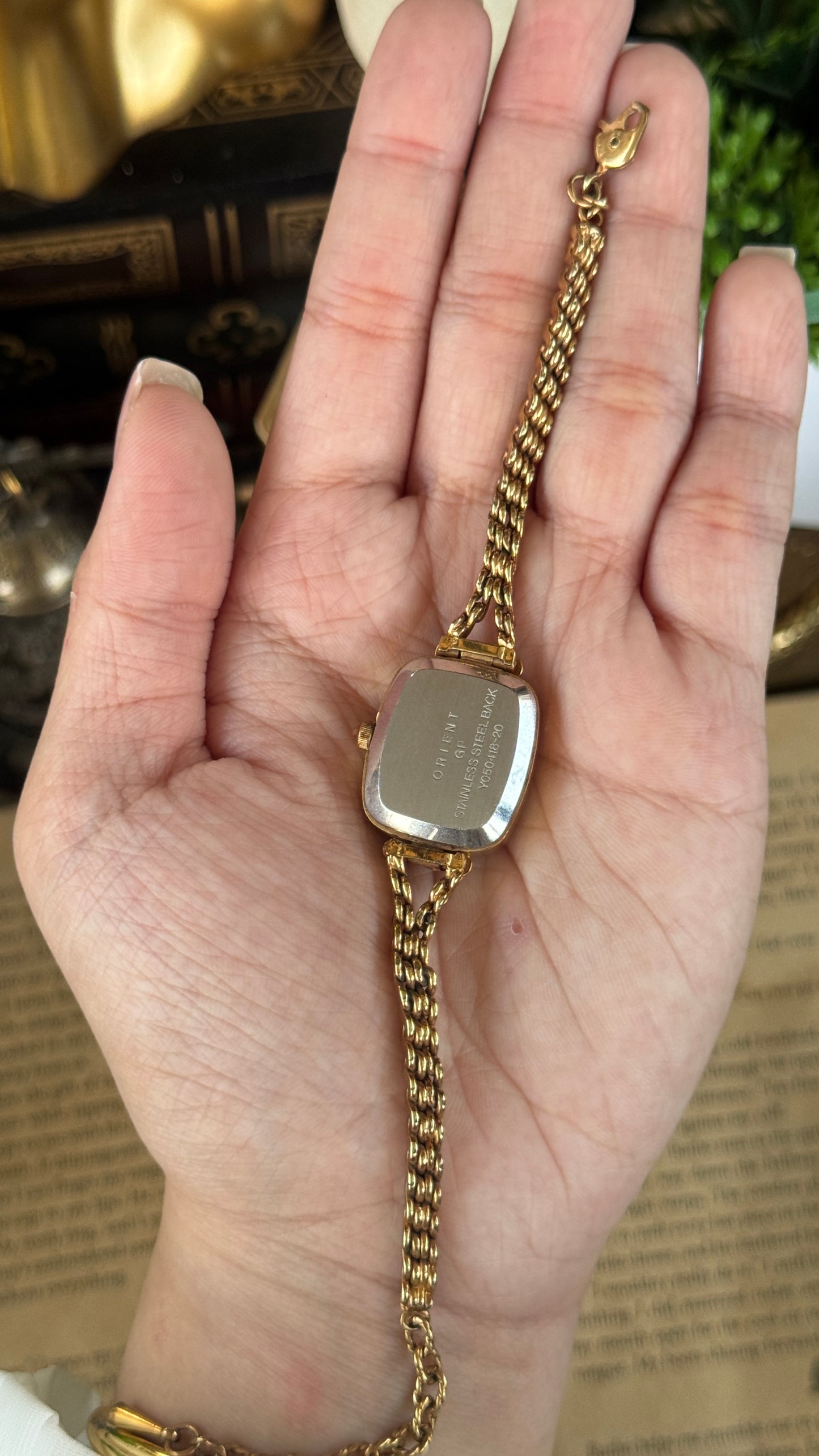 Rare Vintage Orient Rope Mini Tank Watch in Gold Tone Choco Brown Dial Quartz