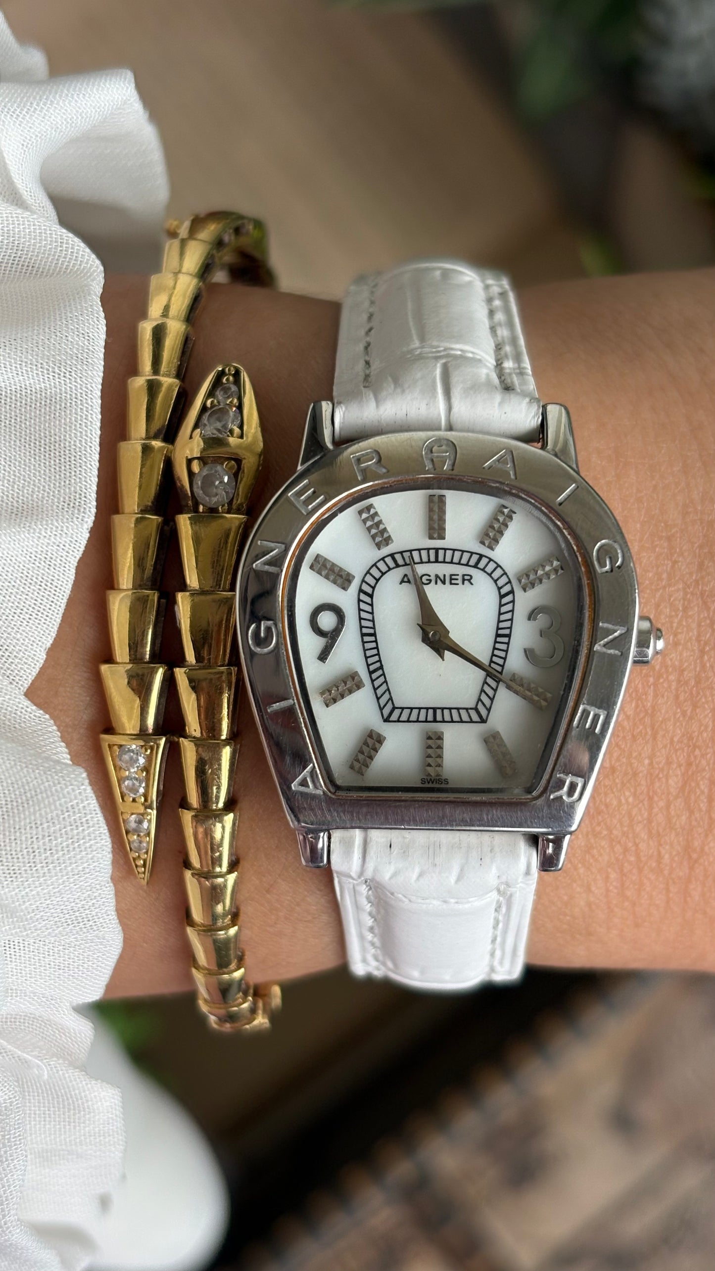 Extremely Rare Vintage Aigner Women’s Dress Watch in White Leather Strap