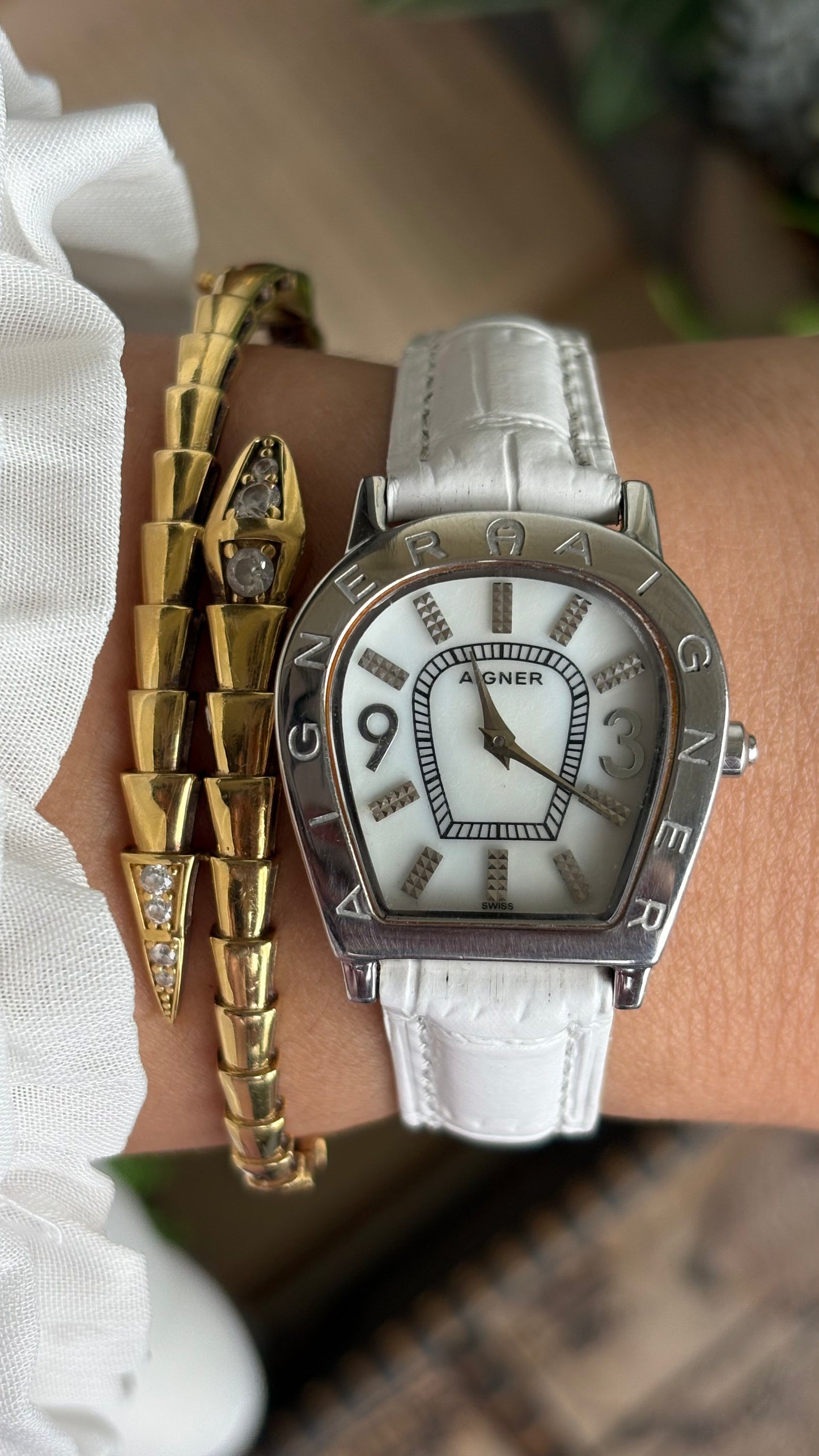 Extremely Rare Vintage Aigner Women’s Dress Watch in White Leather Strap