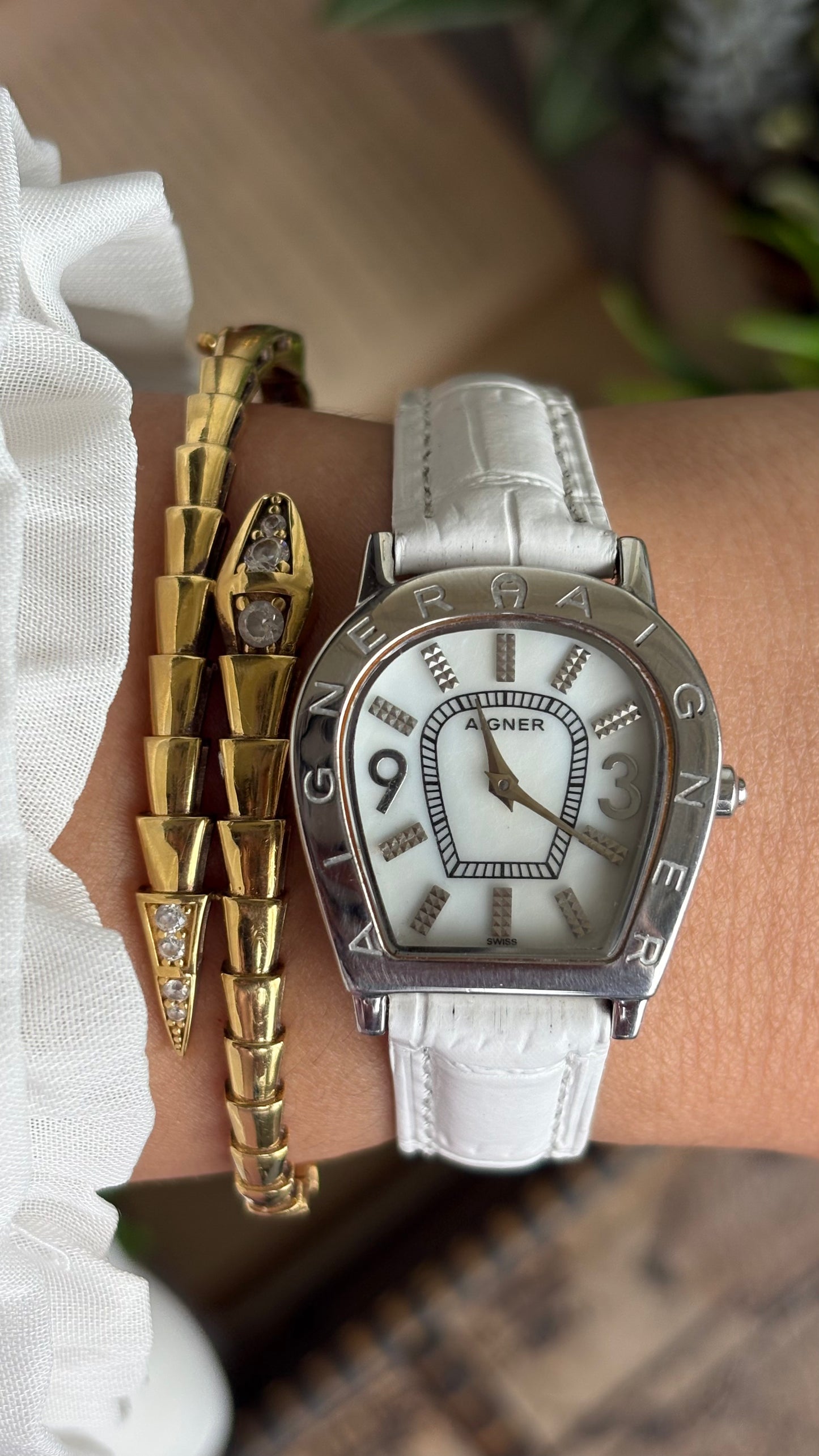 Extremely Rare Vintage Aigner Women’s Dress Watch in White Leather Strap