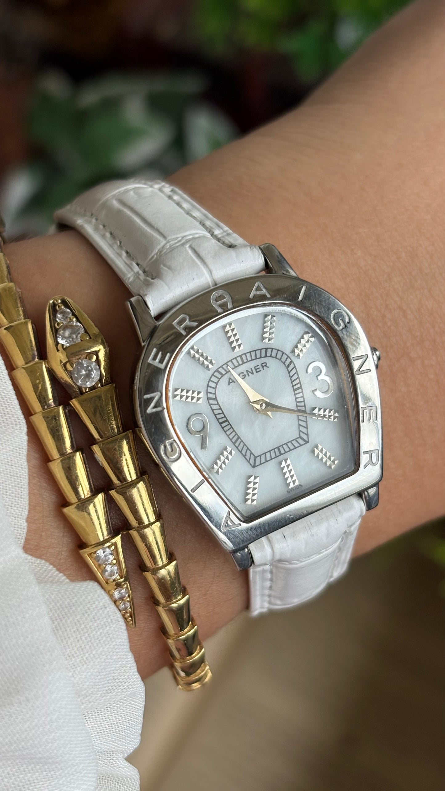 Extremely Rare Vintage Aigner Women’s Dress Watch in White Leather Strap