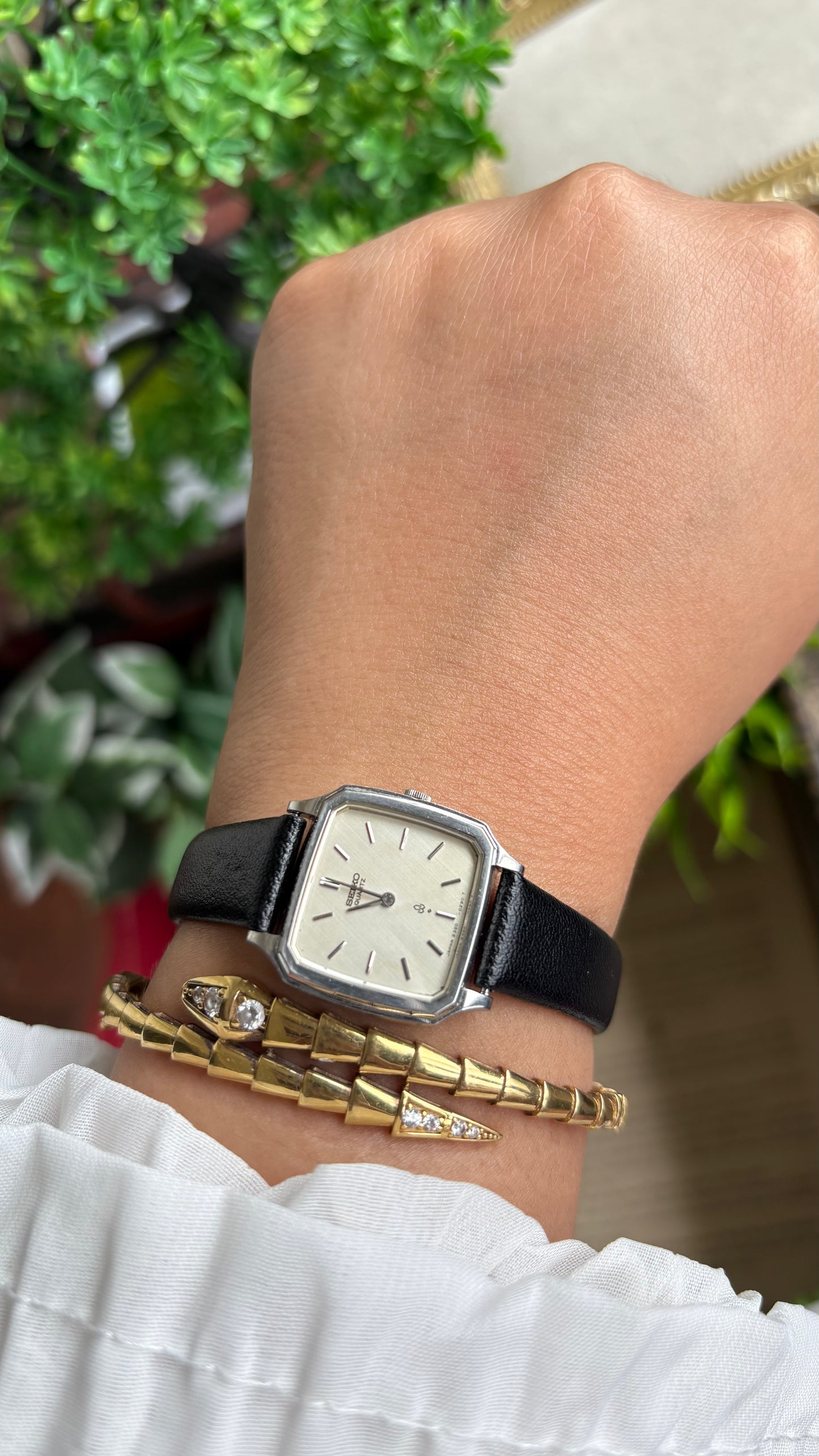 Vintage Seiko Mini Tank Women’s Dress Watch in Black Leather Strap