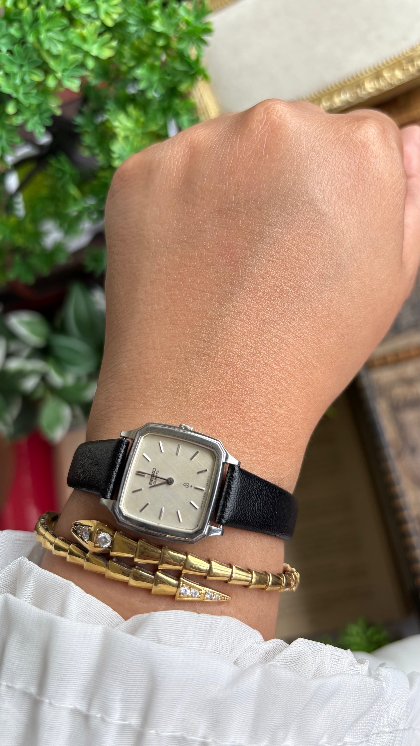 Vintage Seiko Mini Tank Women’s Dress Watch in Black Leather Strap