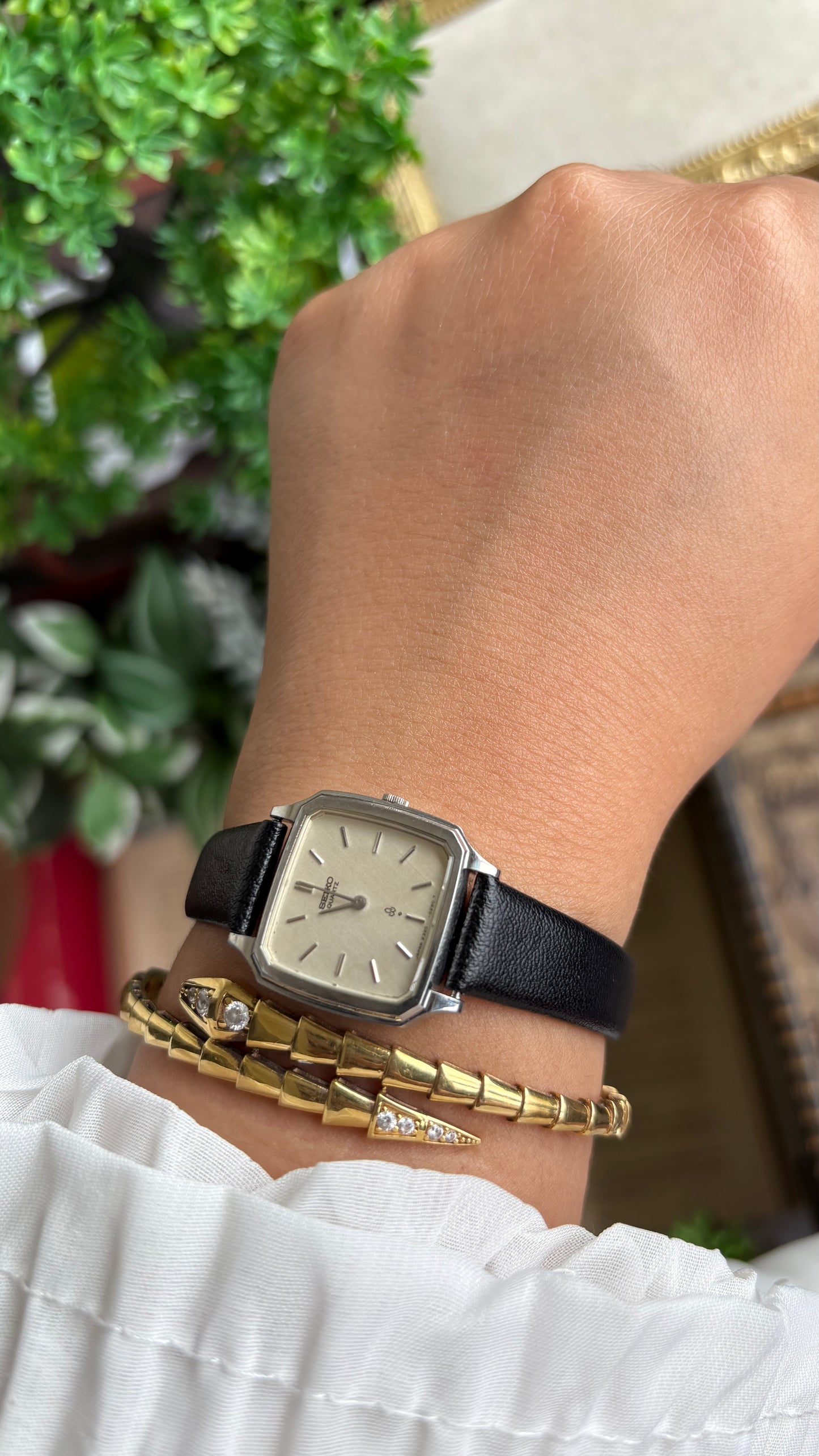 Vintage Seiko Mini Tank Women’s Dress Watch in Black Leather Strap