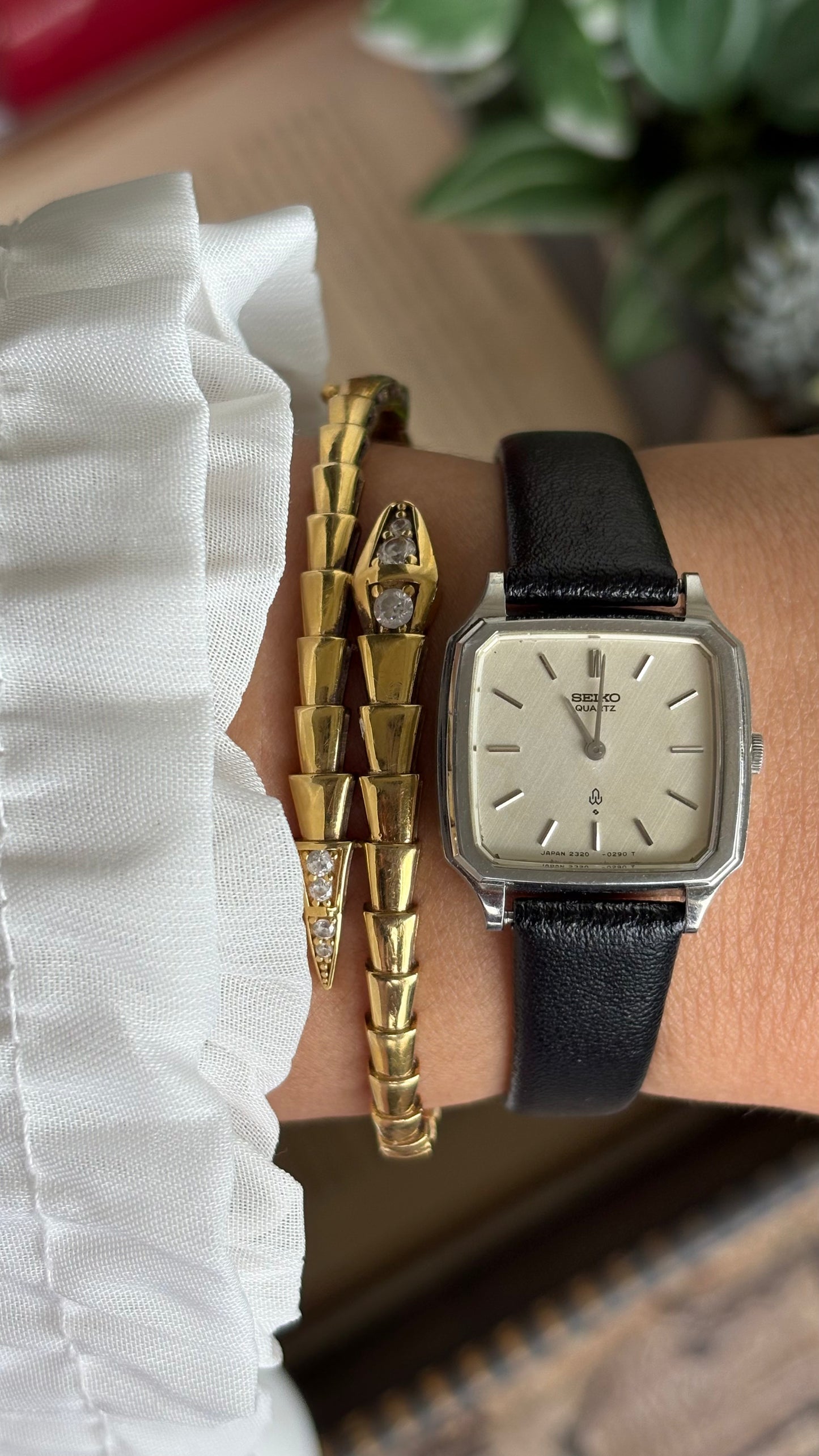 Vintage Seiko Mini Tank Women’s Dress Watch in Black Leather Strap