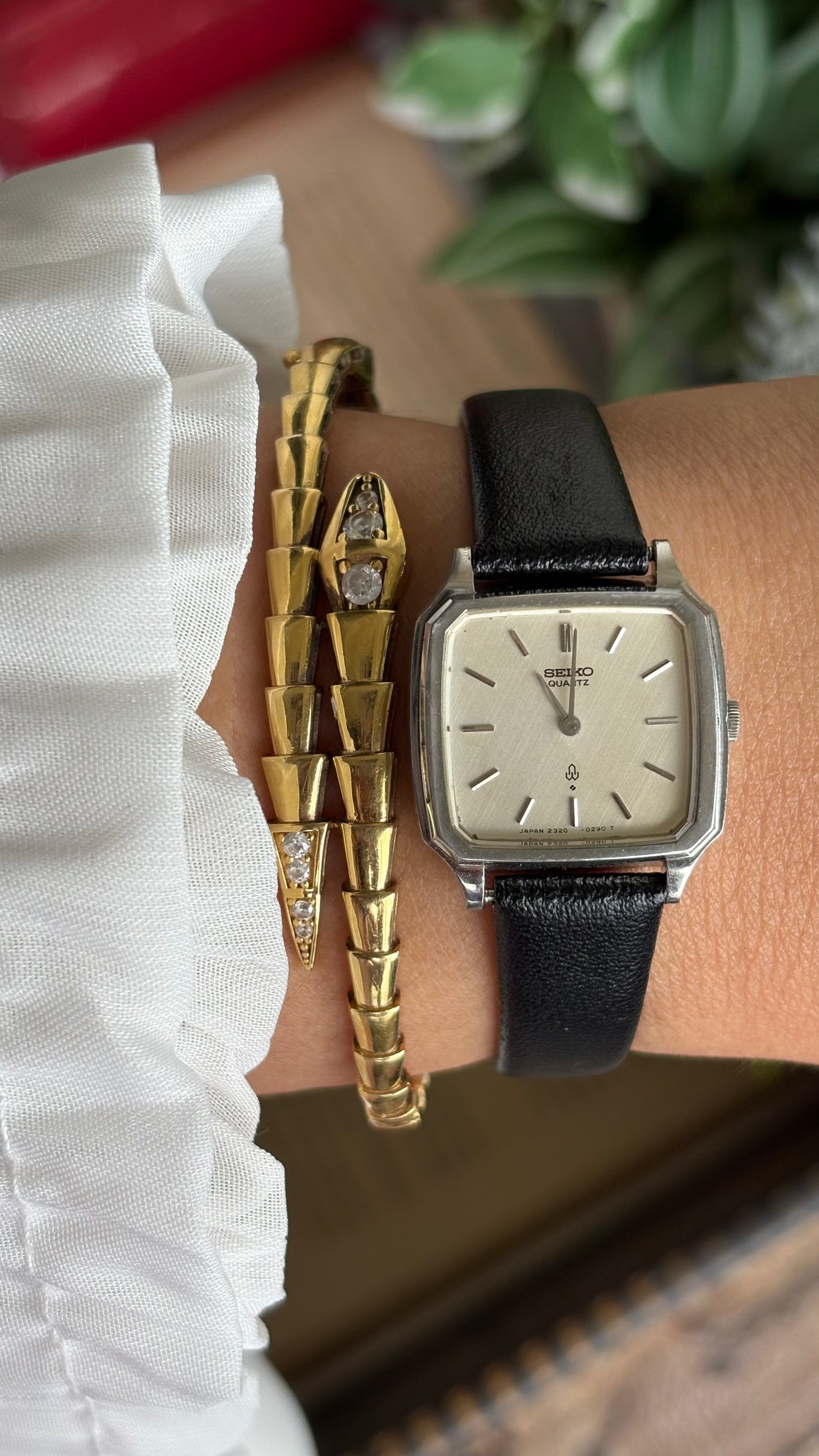Vintage Seiko Mini Tank Women’s Dress Watch in Black Leather Strap