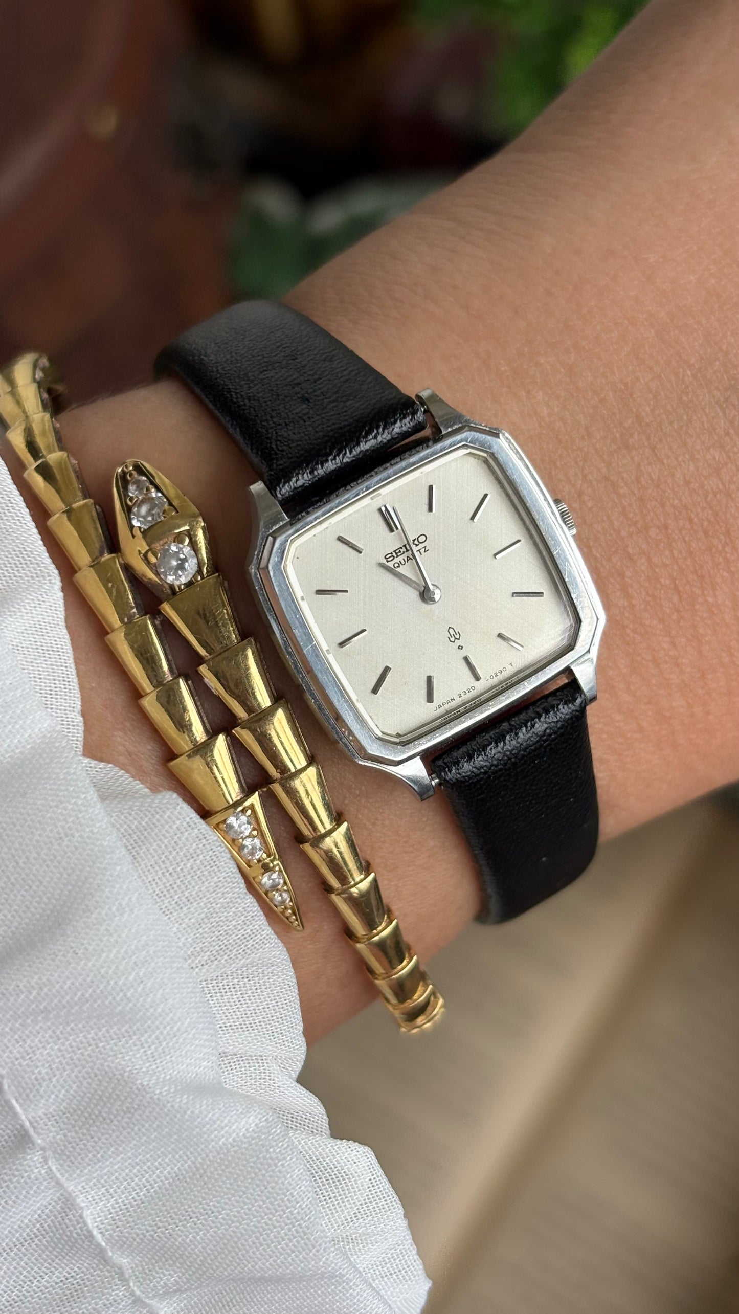 Vintage Seiko Mini Tank Women’s Dress Watch in Black Leather Strap