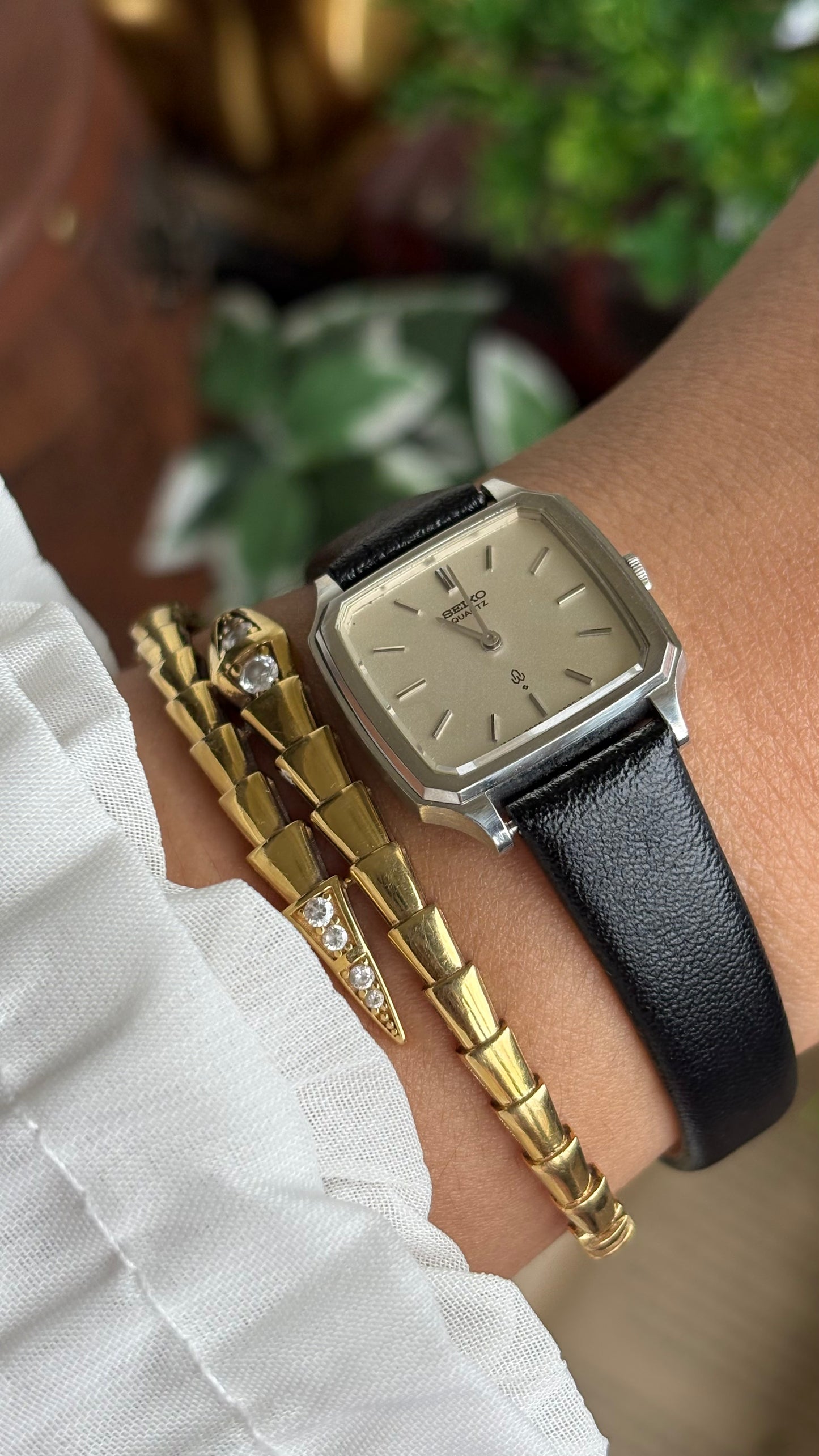 Vintage Seiko Mini Tank Women’s Dress Watch in Black Leather Strap