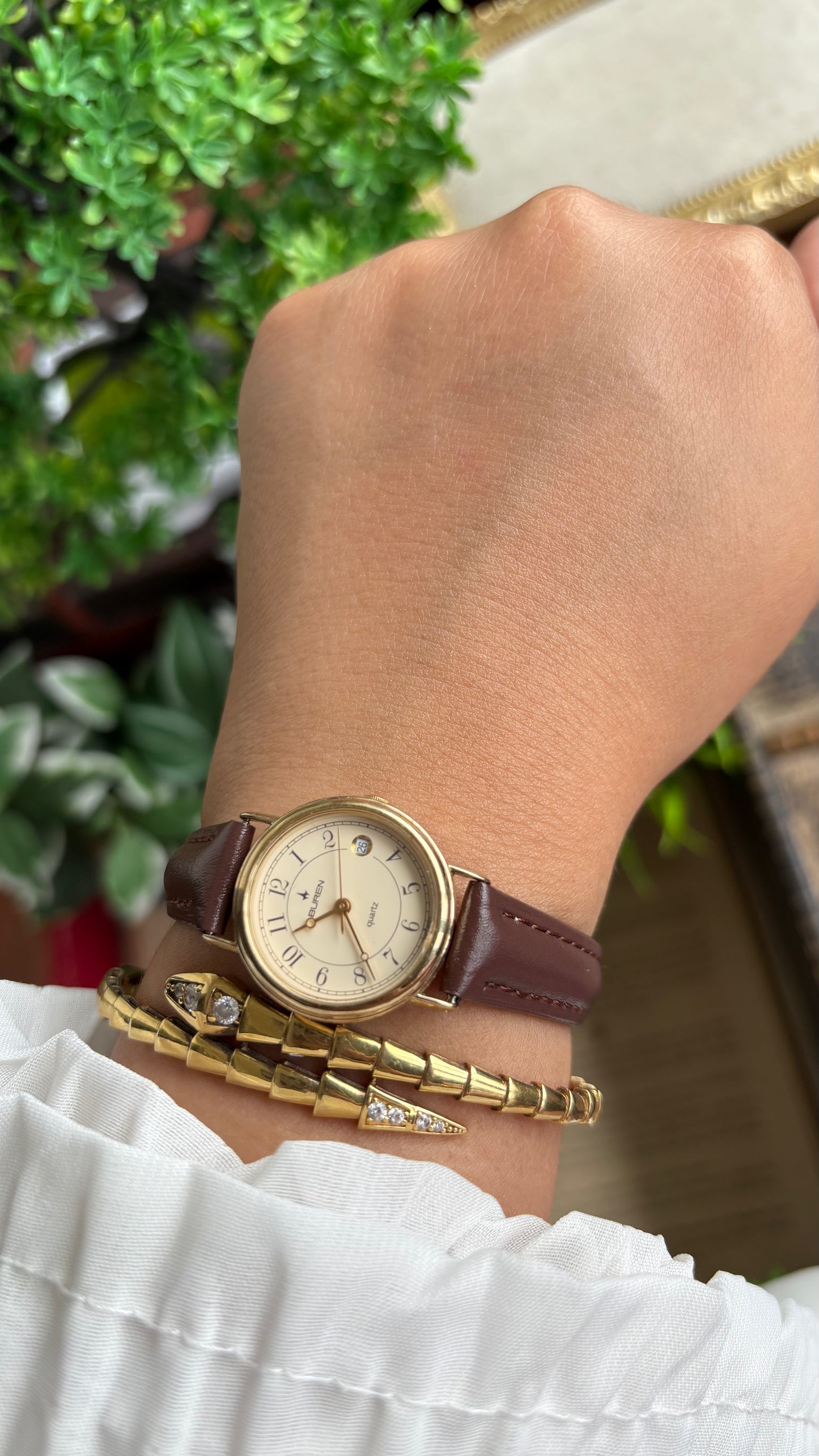 Vintage Buren Women’s Dress Watch in Brown Leather Strap