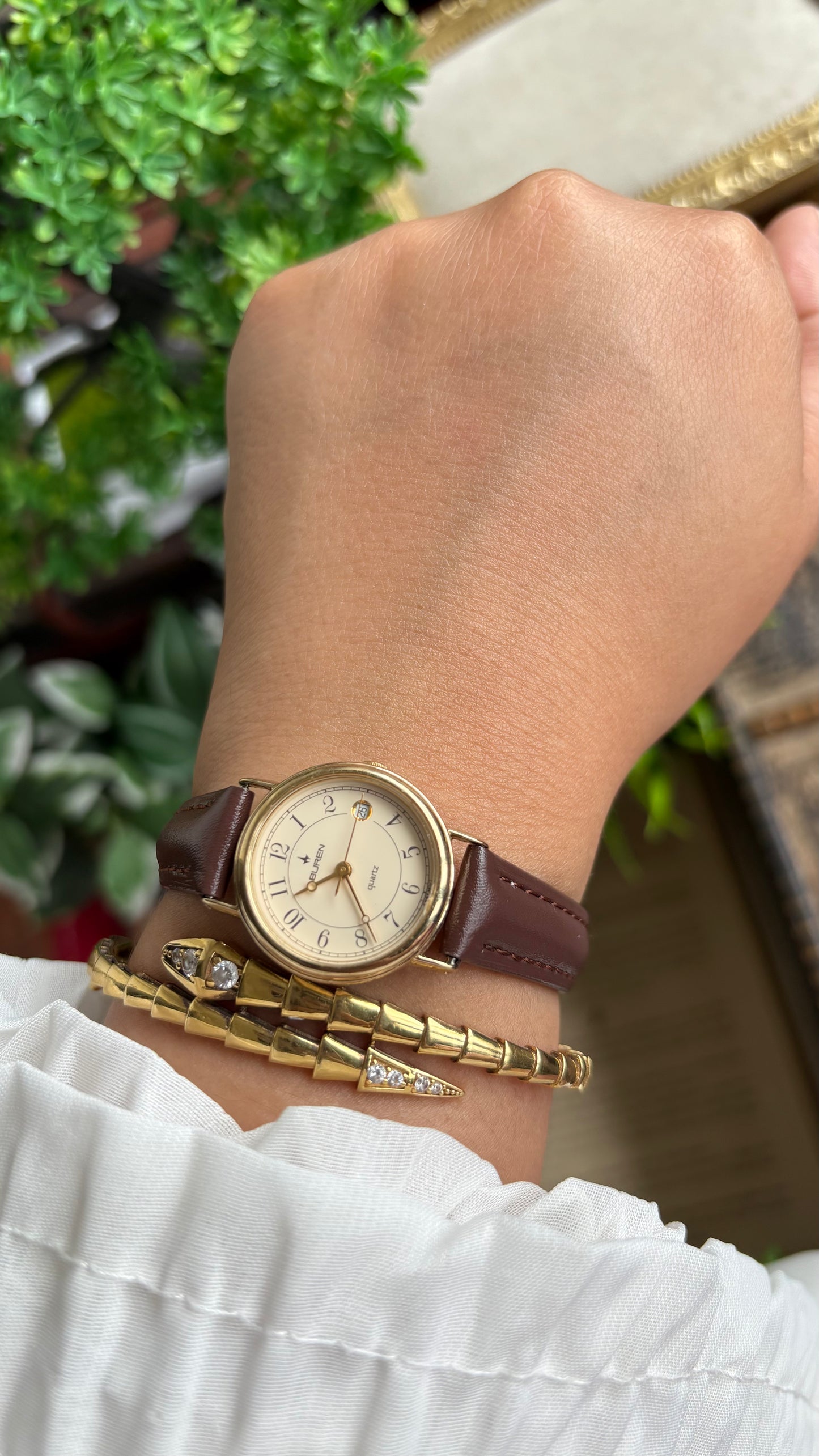 Vintage Buren Women’s Dress Watch in Brown Leather Strap