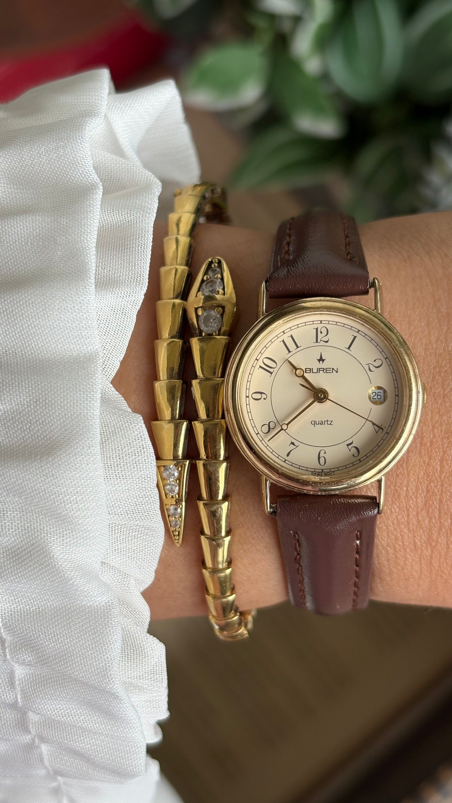 Vintage Buren Women’s Dress Watch in Brown Leather Strap