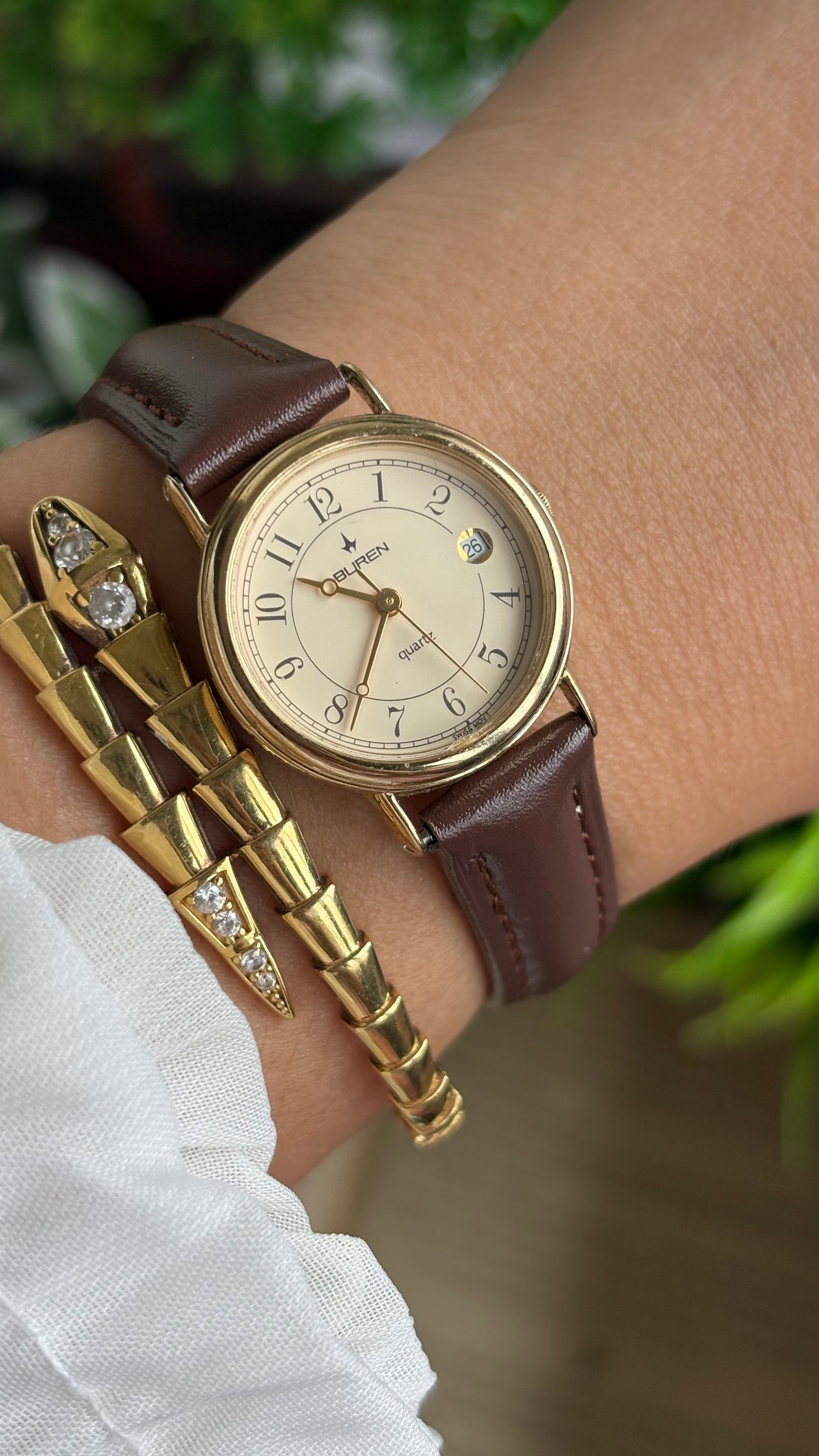 Vintage Buren Women’s Dress Watch in Brown Leather Strap
