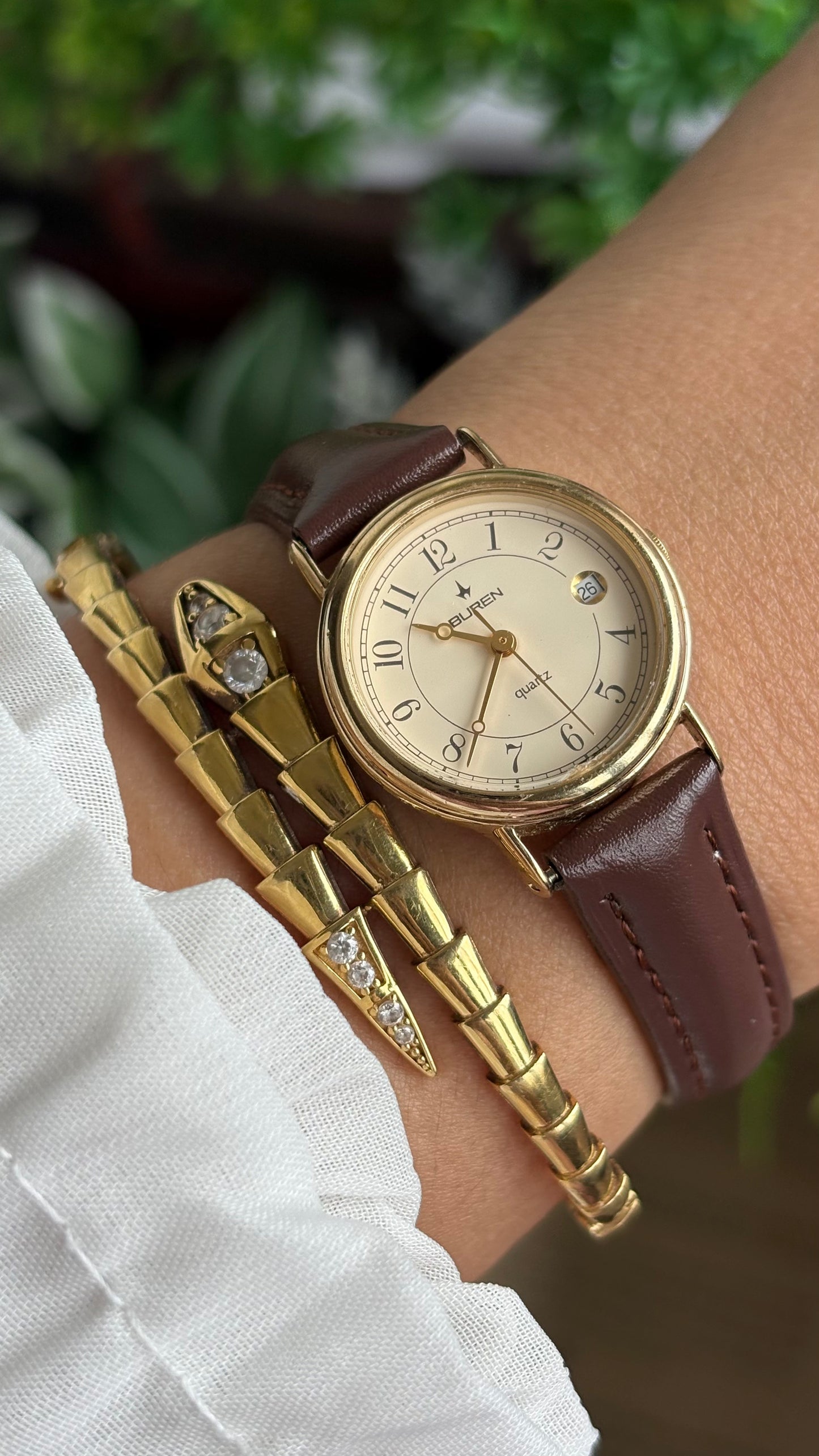 Vintage Buren Women’s Dress Watch in Brown Leather Strap