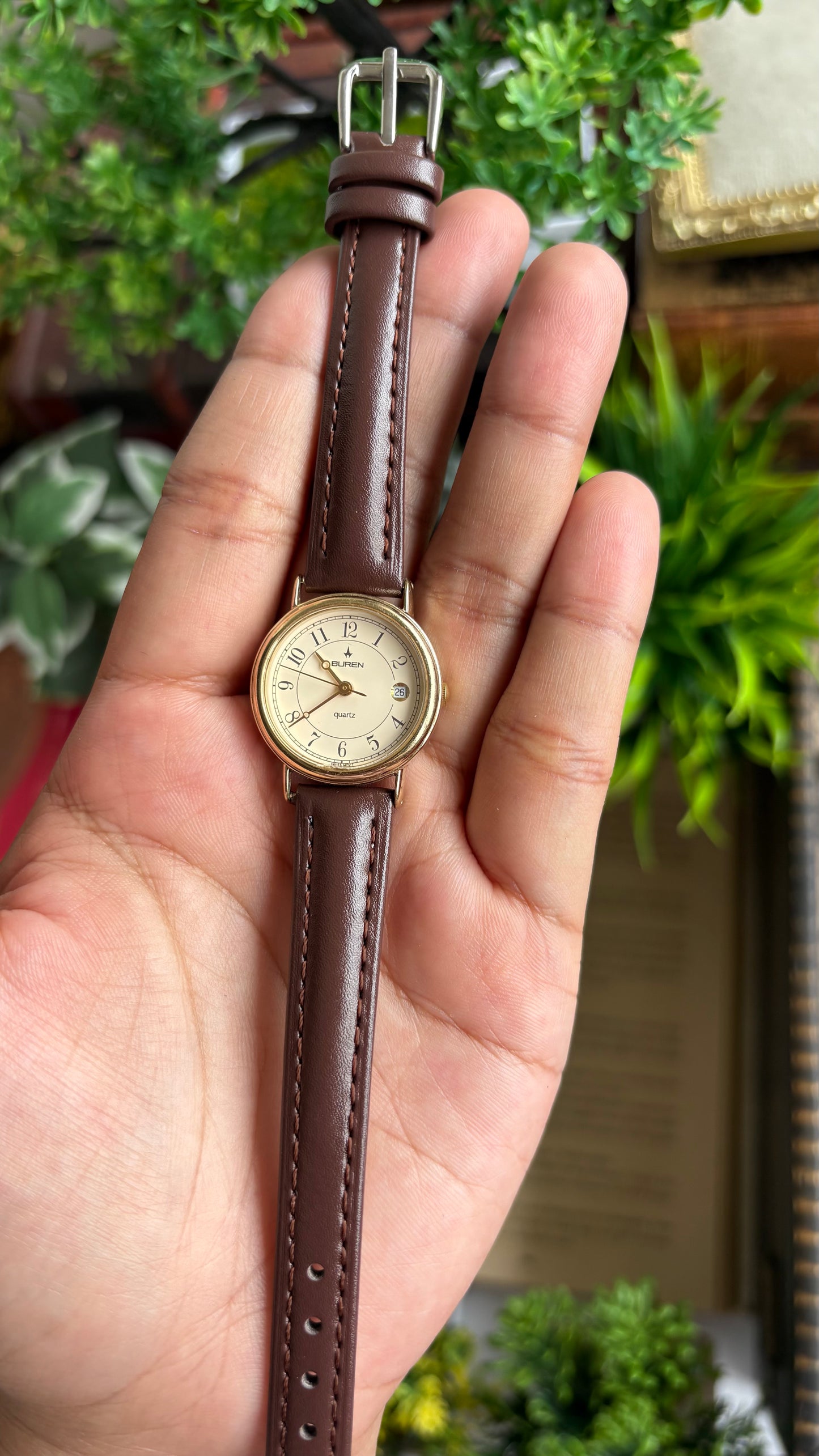 Vintage Buren Women’s Dress Watch in Brown Leather Strap