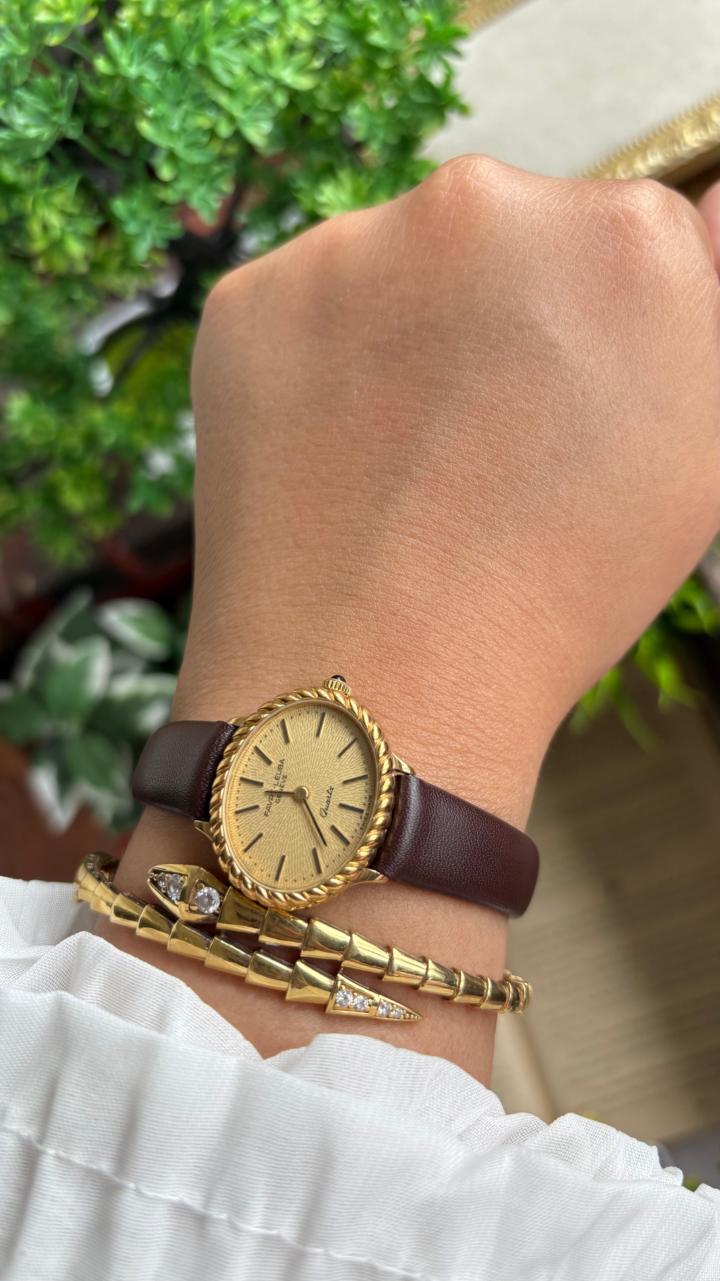 Vintage Favre-Leuba Women’s Dress Watch in Brown Leather Strap Rare Oval Art Deco Dial