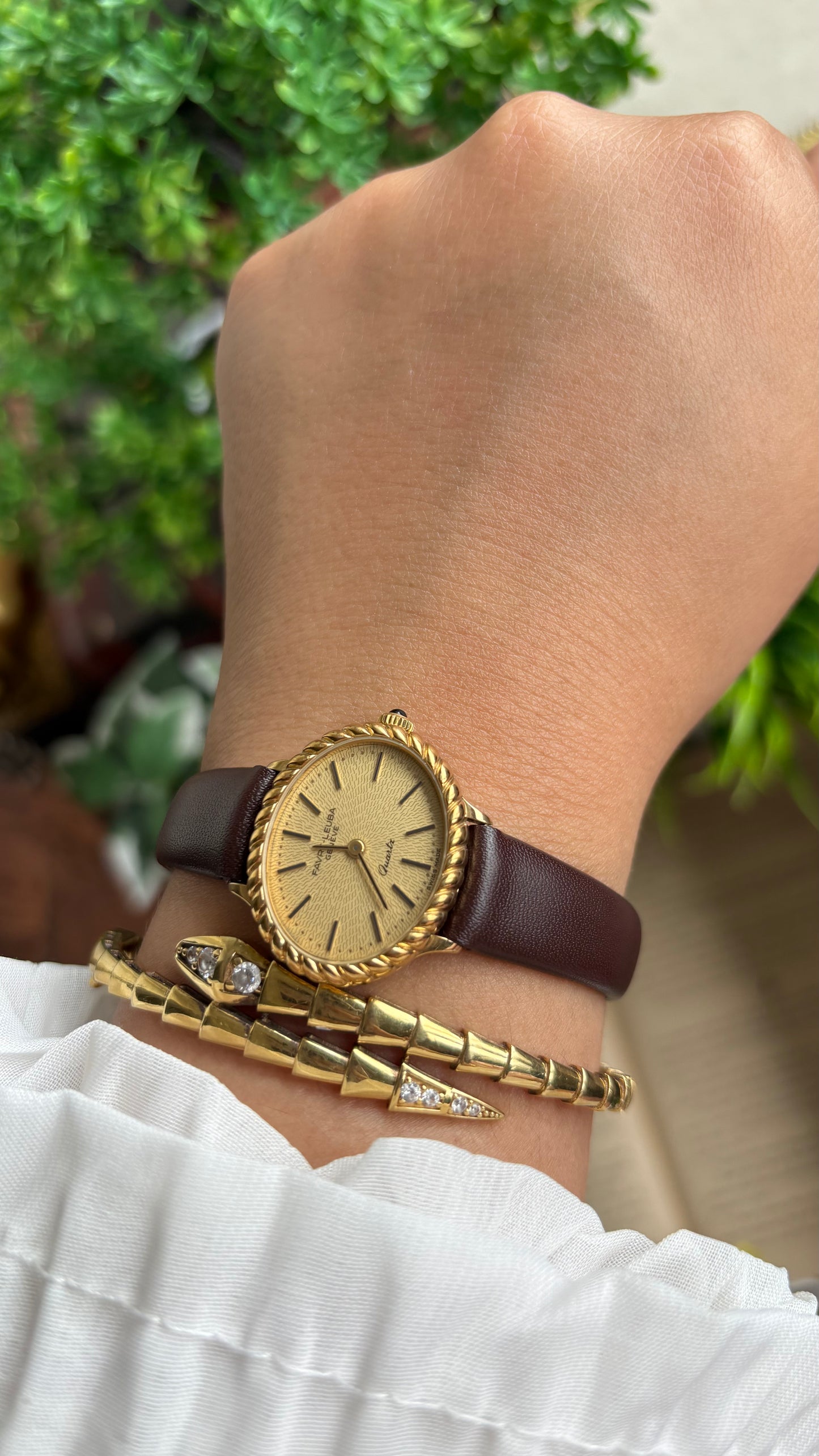 Vintage Favre-Leuba Women’s Dress Watch in Brown Leather Strap Rare Oval Art Deco Dial