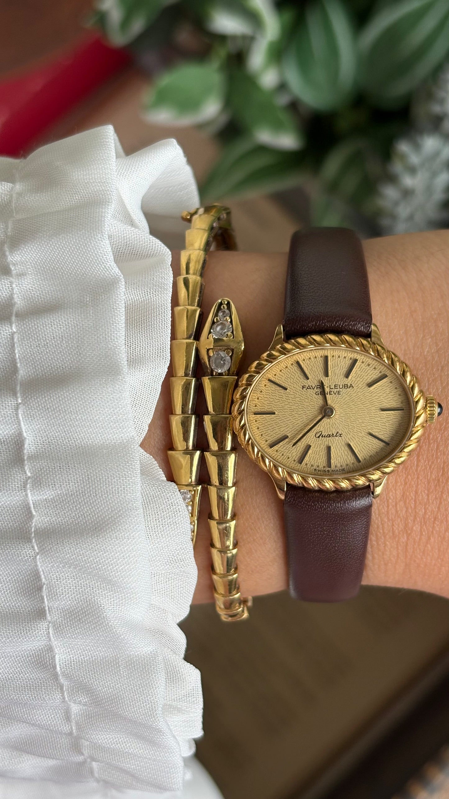 Vintage Favre-Leuba Women’s Dress Watch in Brown Leather Strap Rare Oval Art Deco Dial