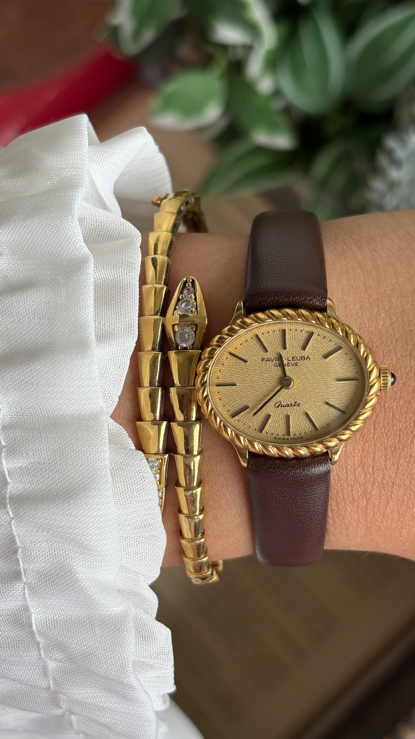 Vintage Favre-Leuba Women’s Dress Watch in Brown Leather Strap Rare Oval Art Deco Dial