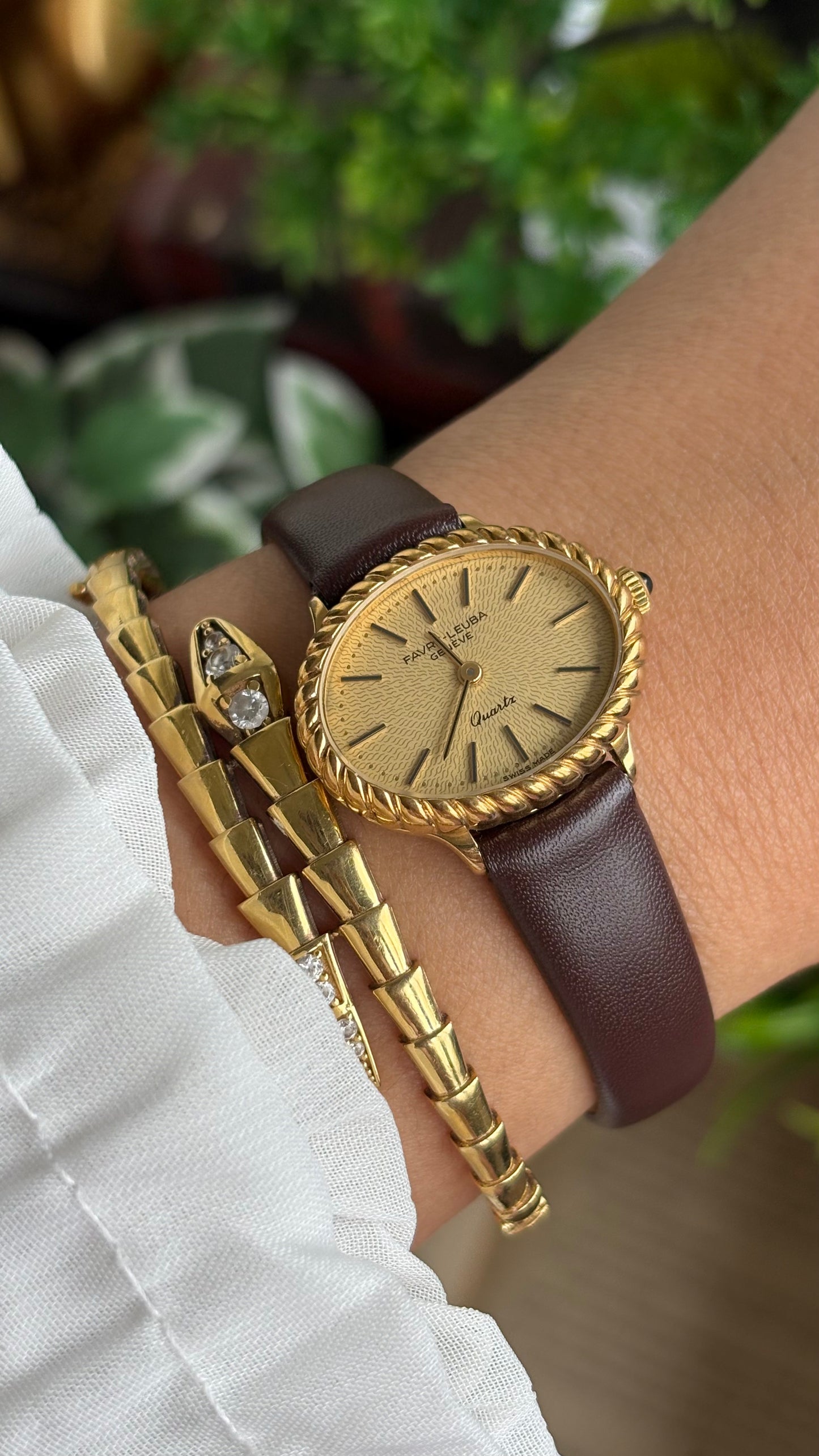 Vintage Favre-Leuba Women’s Dress Watch in Brown Leather Strap Rare Oval Art Deco Dial