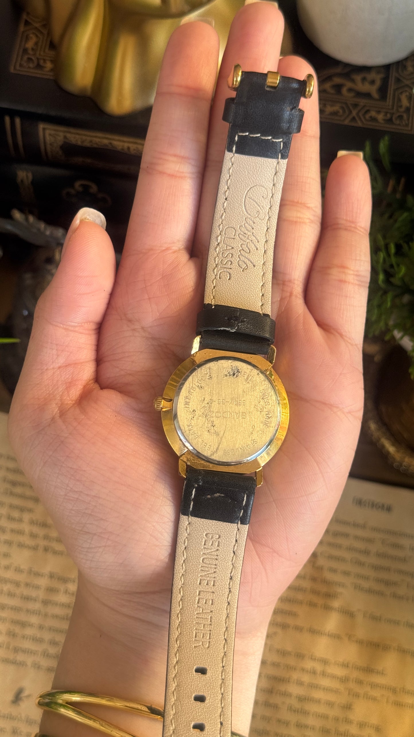 Rare Vintage Sandoz Swiss Mens American Heritage Dial Watch in Brass Gold Tone Quartz