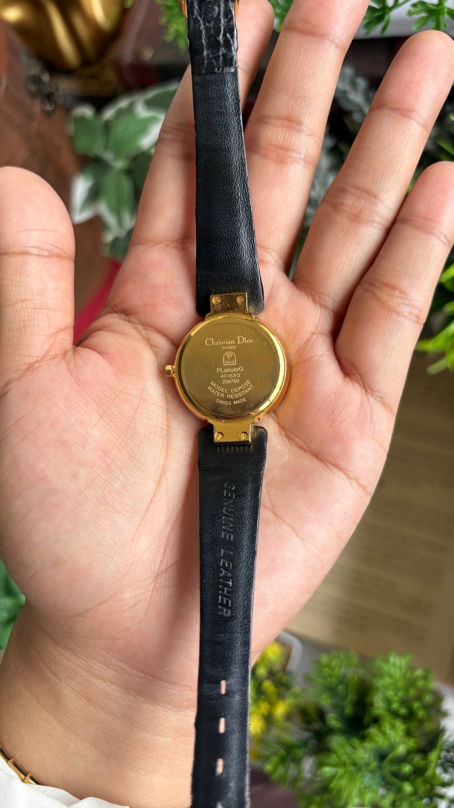 Vintage Christian Dior Dress Watch in Black Leather Strap Black Dial
