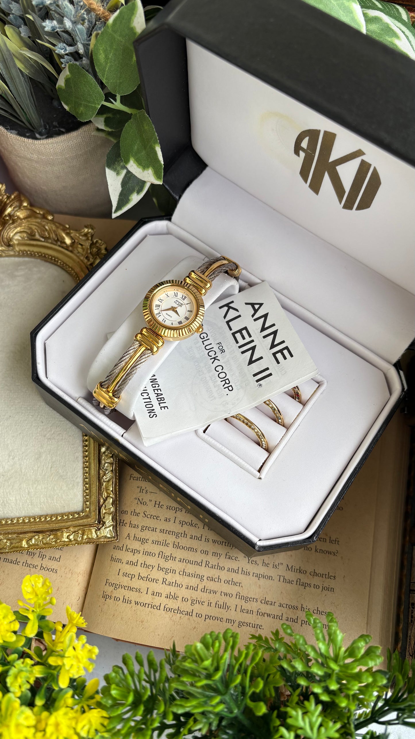 Extremely Rare Charriol-Inspired Vintage Anne Klein Interchangeable Bezel Set Bangle Watch in Two-Tone