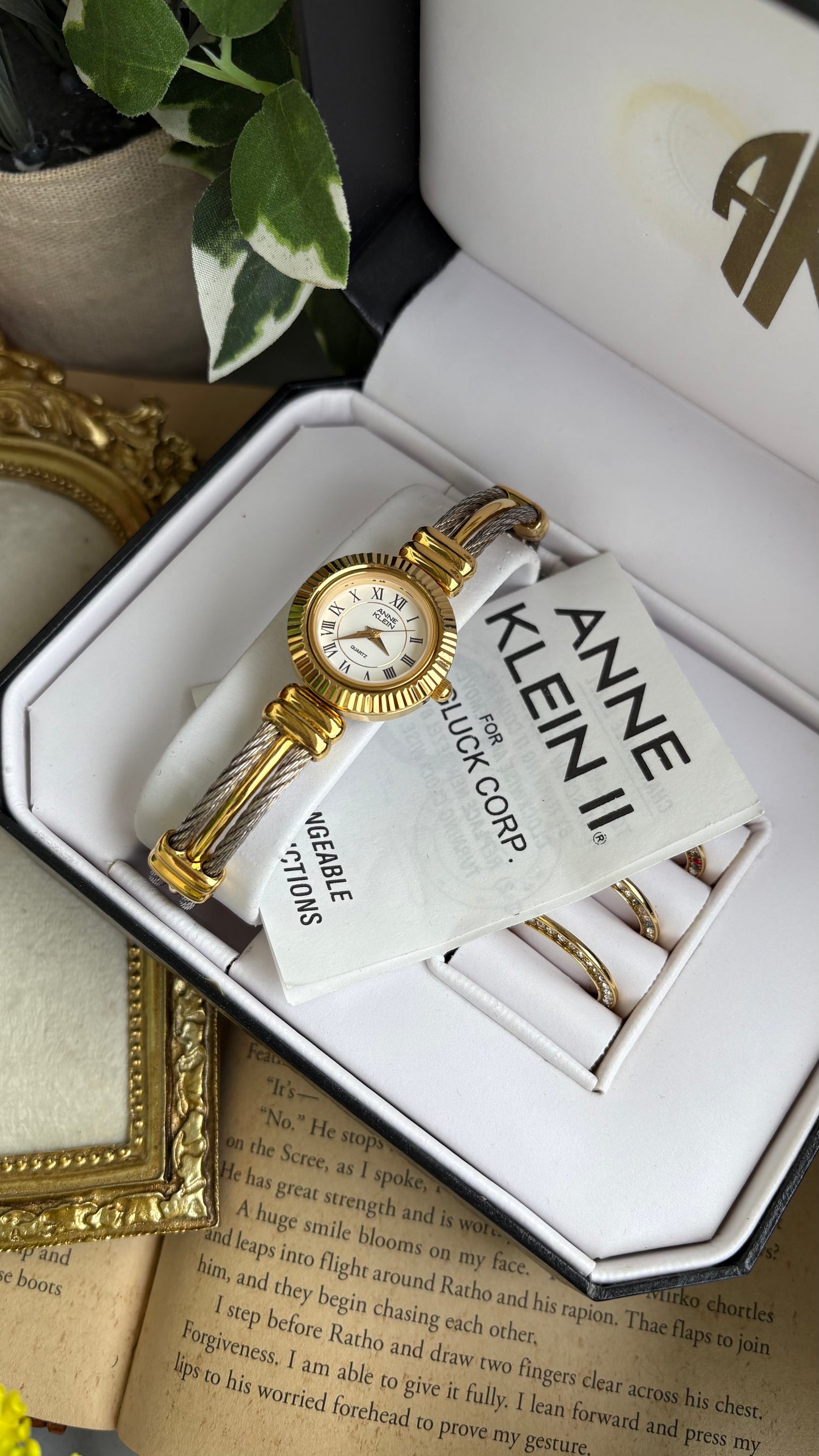 Extremely Rare Charriol-Inspired Vintage Anne Klein Interchangeable Bezel Set Bangle Watch in Two-Tone