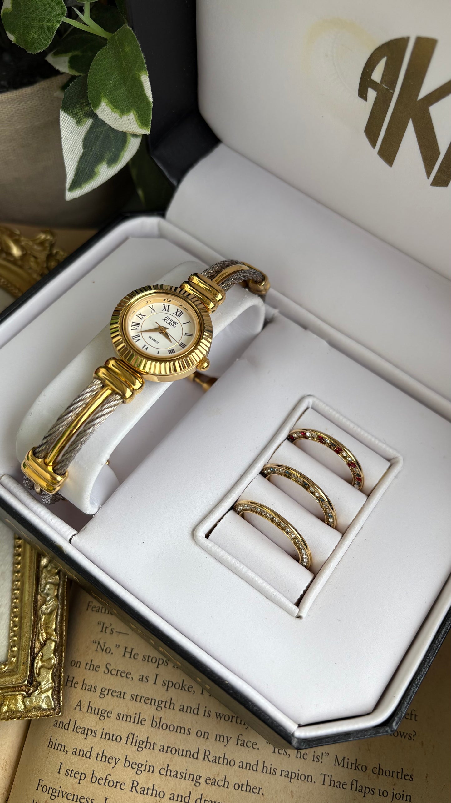 Extremely Rare Charriol-Inspired Vintage Anne Klein Interchangeable Bezel Set Bangle Watch in Two-Tone