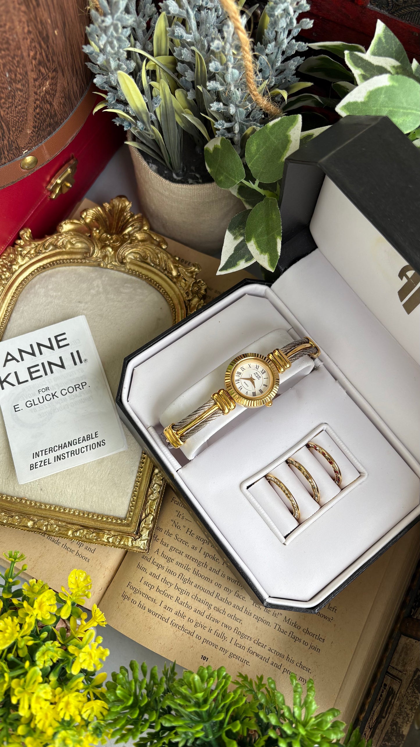 Extremely Rare Charriol-Inspired Vintage Anne Klein Interchangeable Bezel Set Bangle Watch in Two-Tone