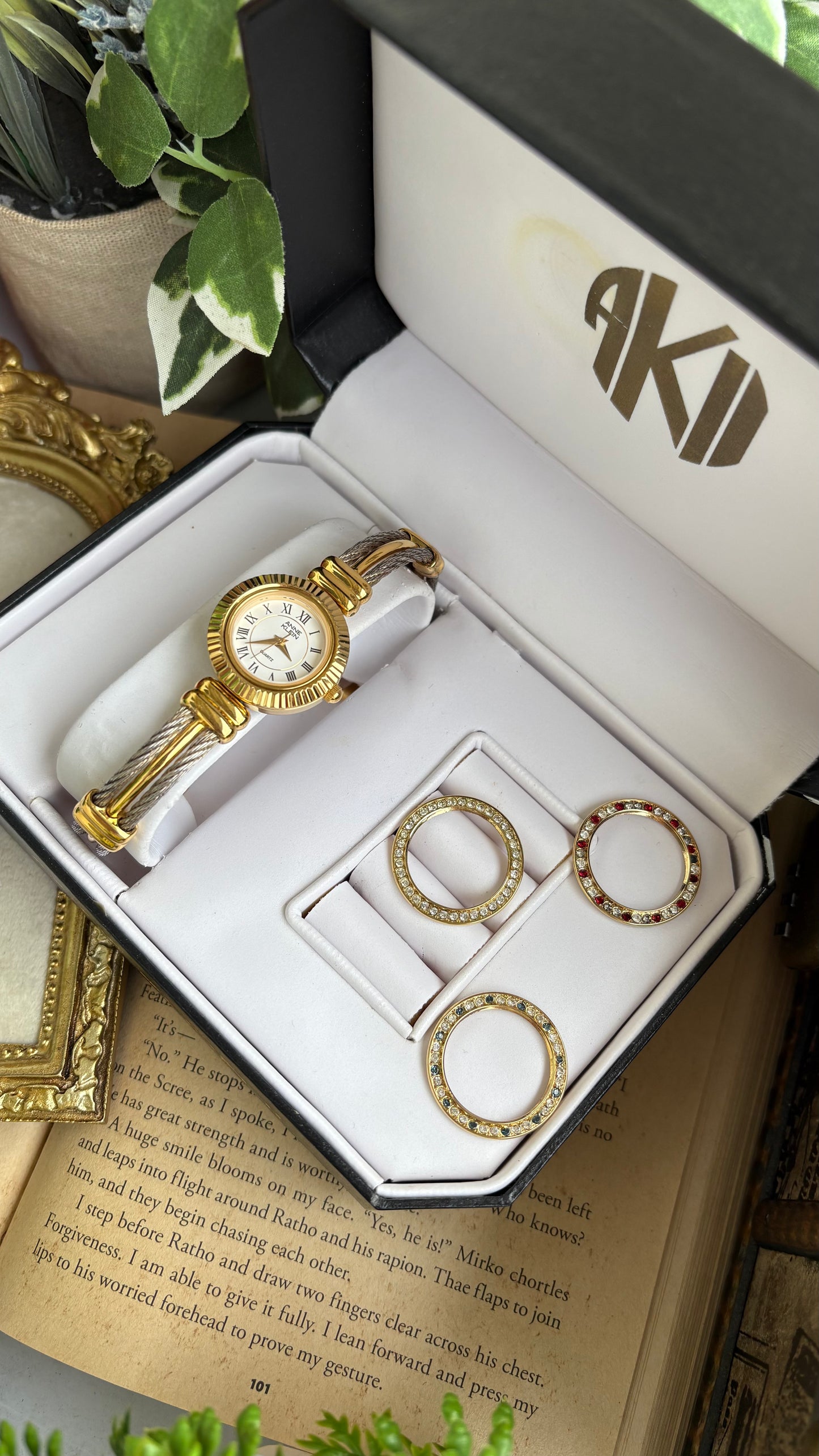 Extremely Rare Charriol-Inspired Vintage Anne Klein Interchangeable Bezel Set Bangle Watch in Two-Tone
