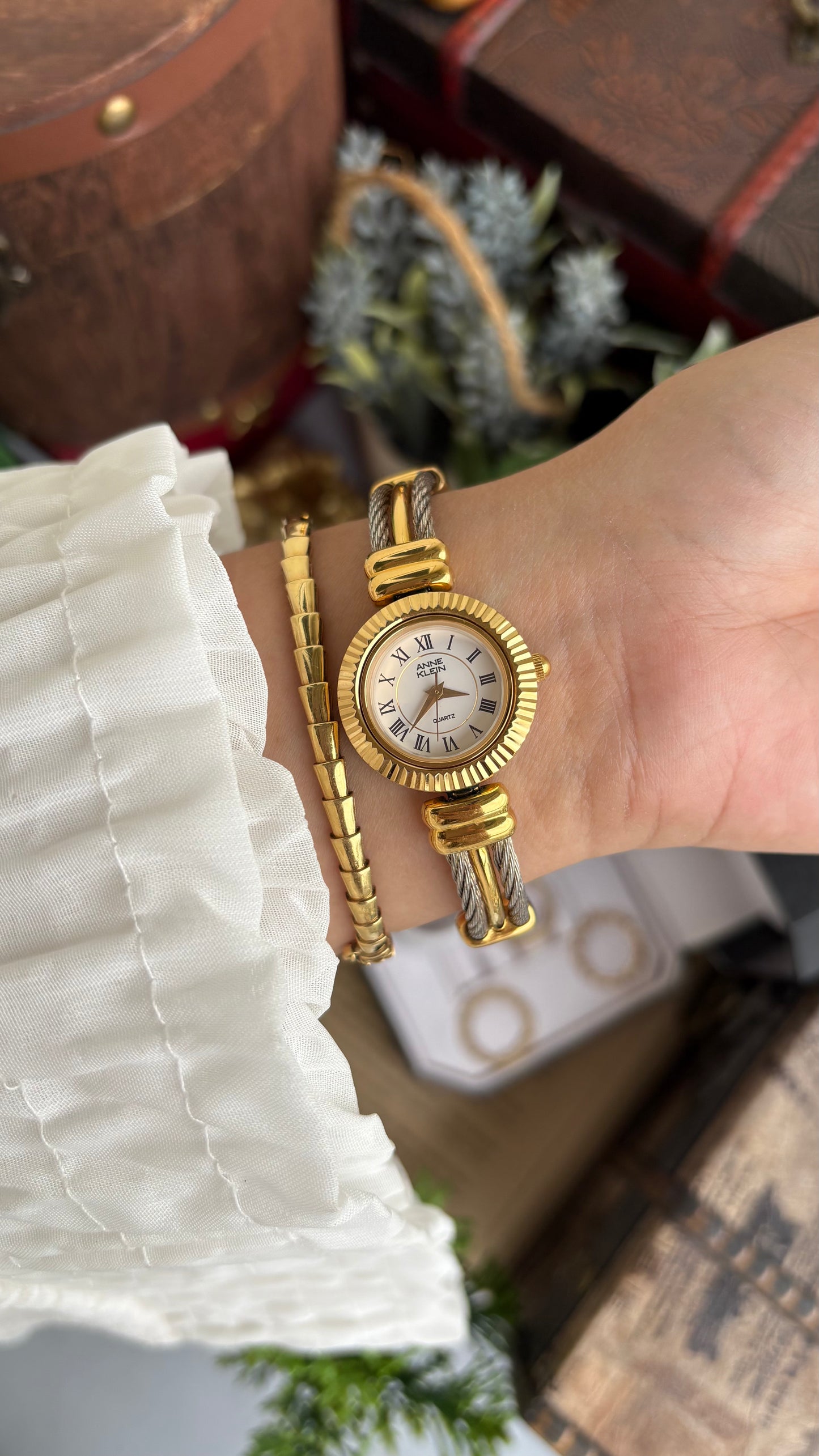 Extremely Rare Charriol-Inspired Vintage Anne Klein Interchangeable Bezel Set Bangle Watch in Two-Tone