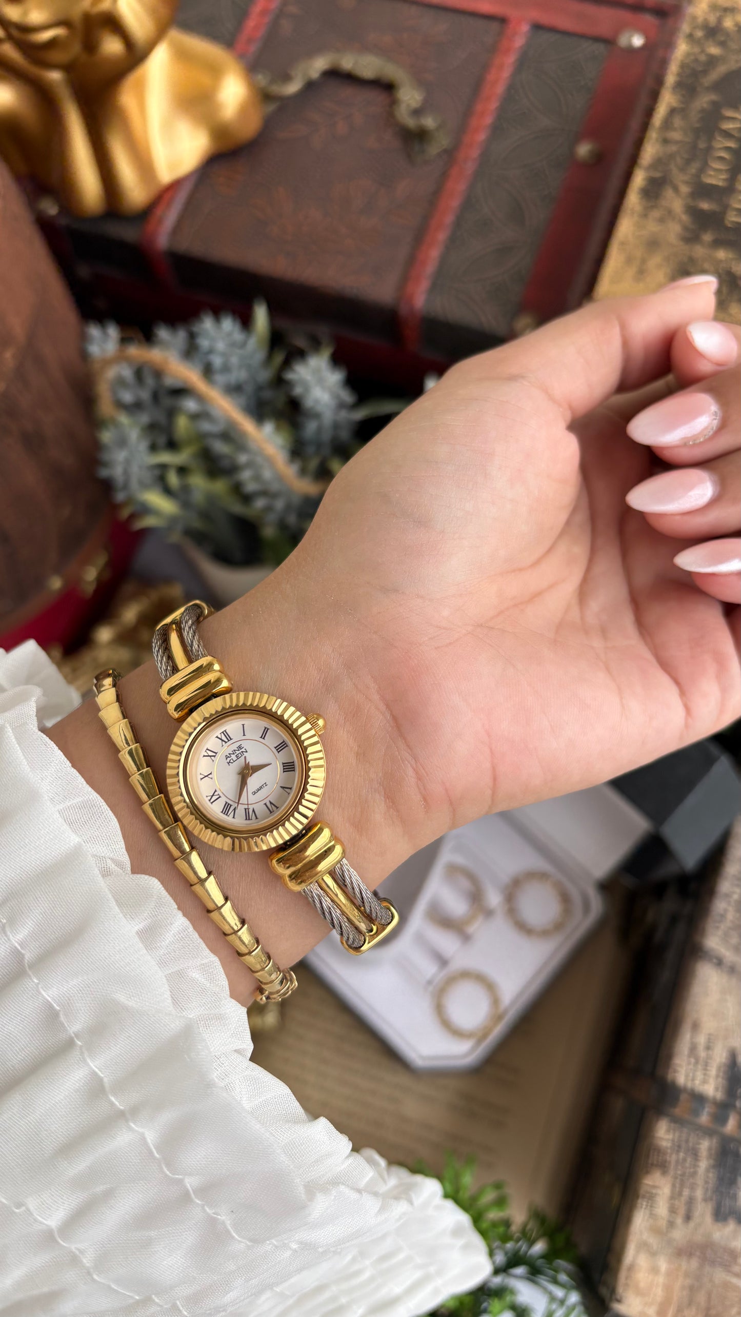 Extremely Rare Charriol-Inspired Vintage Anne Klein Interchangeable Bezel Set Bangle Watch in Two-Tone