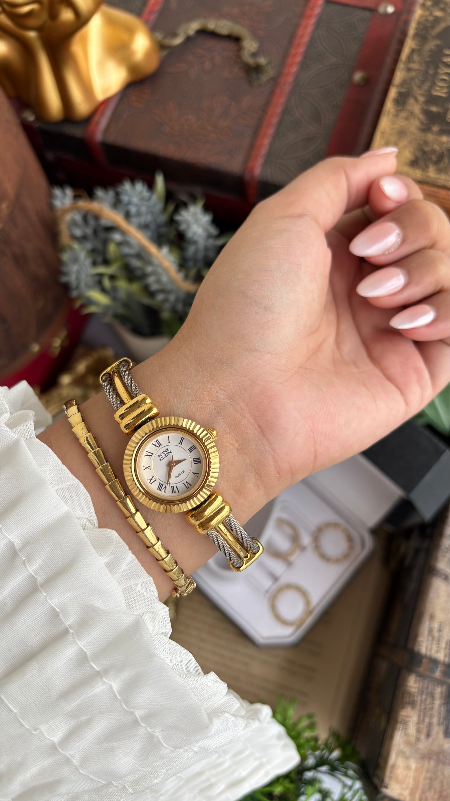 Extremely Rare Charriol-Inspired Vintage Anne Klein Interchangeable Bezel Set Bangle Watch in Two-Tone